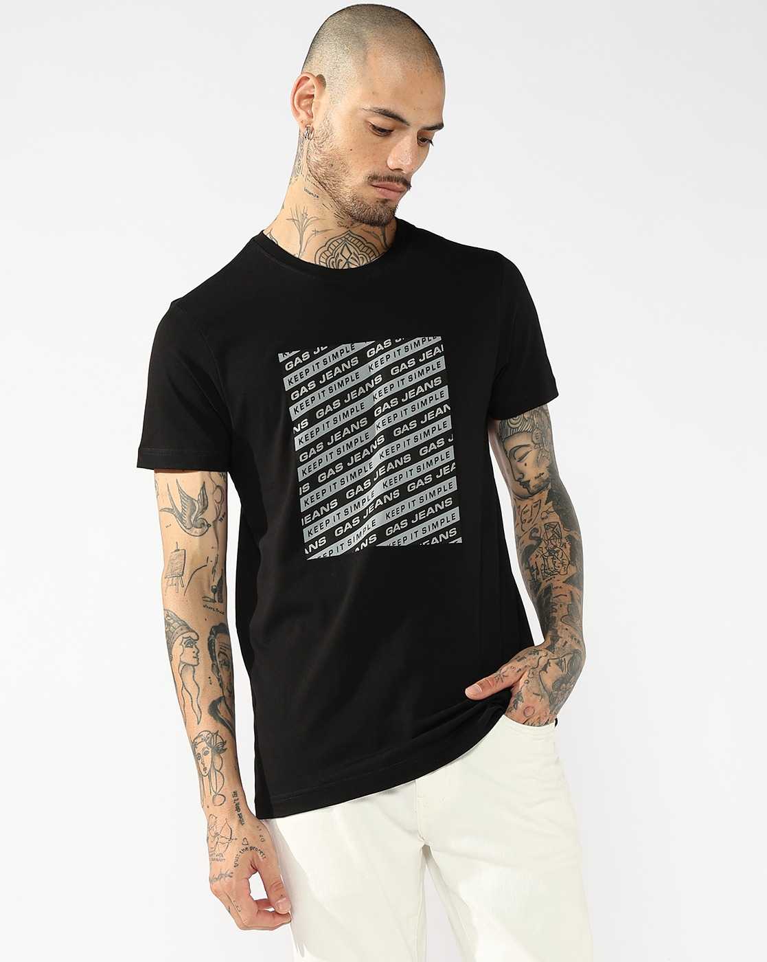GAS | Regular Fit T-Shirt With Abstract Text Block Print