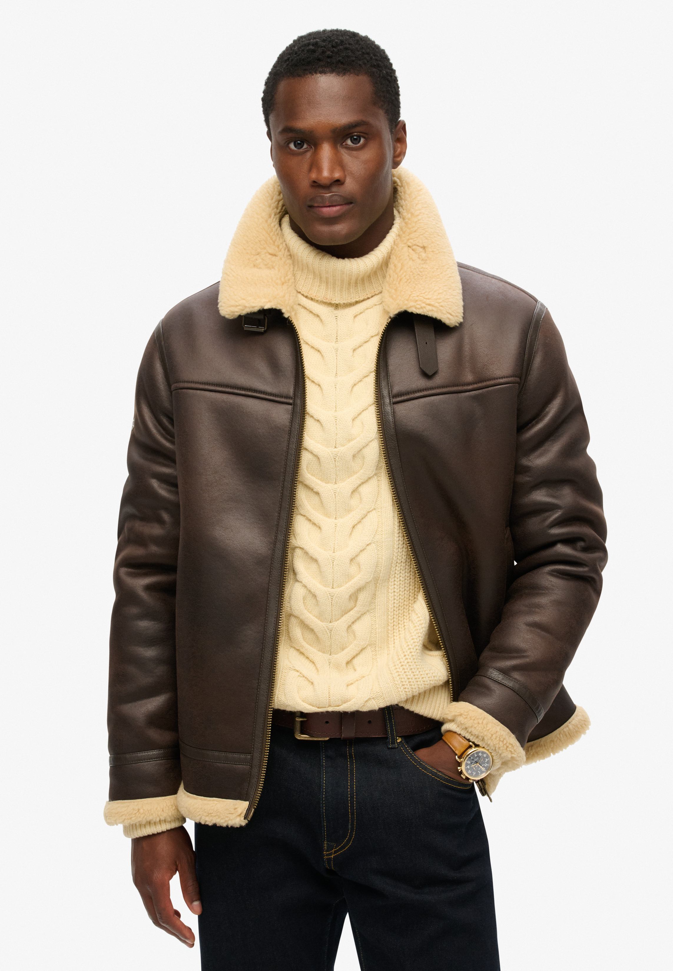 Aviator Jacket Shearling Winter Coat Mens Shearling Winter Coat Mens Mens Dark Brown Shearling Jacket B3 Flight  Jacket Sheepskin Aviator Long Mens