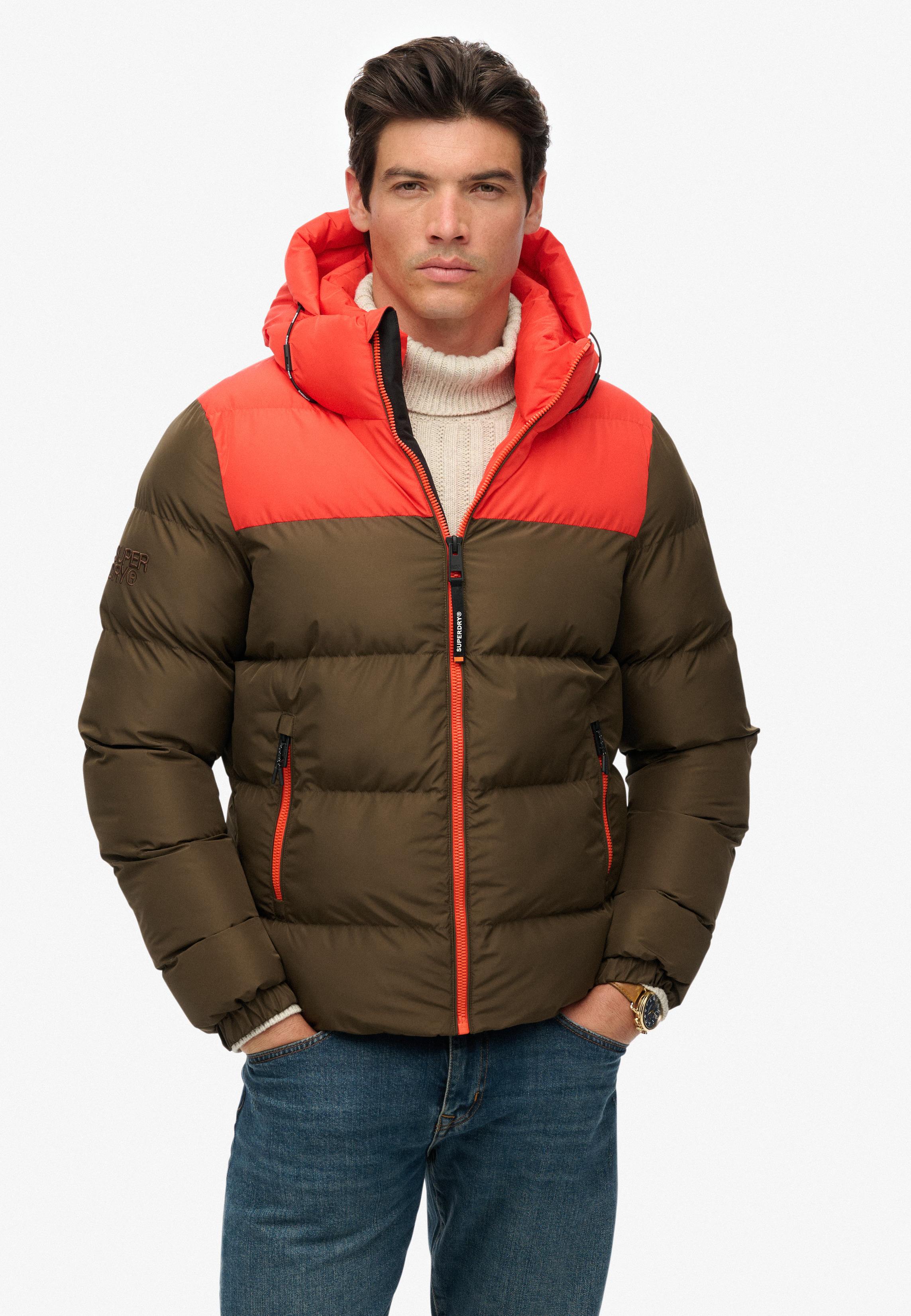 COLOURBLOCK HOODED PUFFER JKT