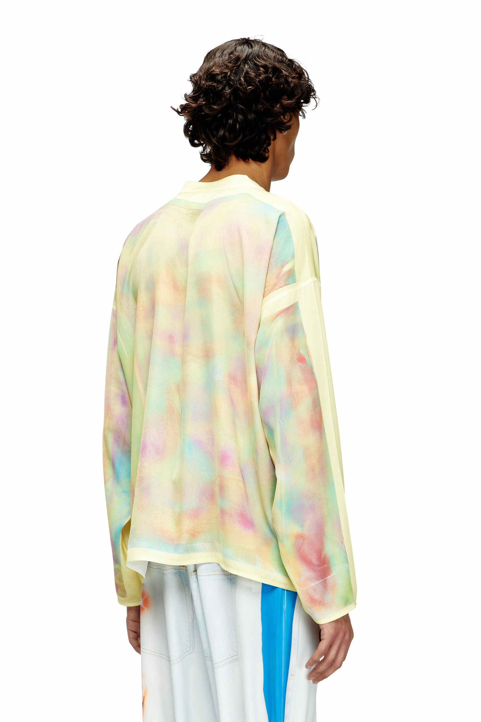 Yellow Henley top with graffiti print