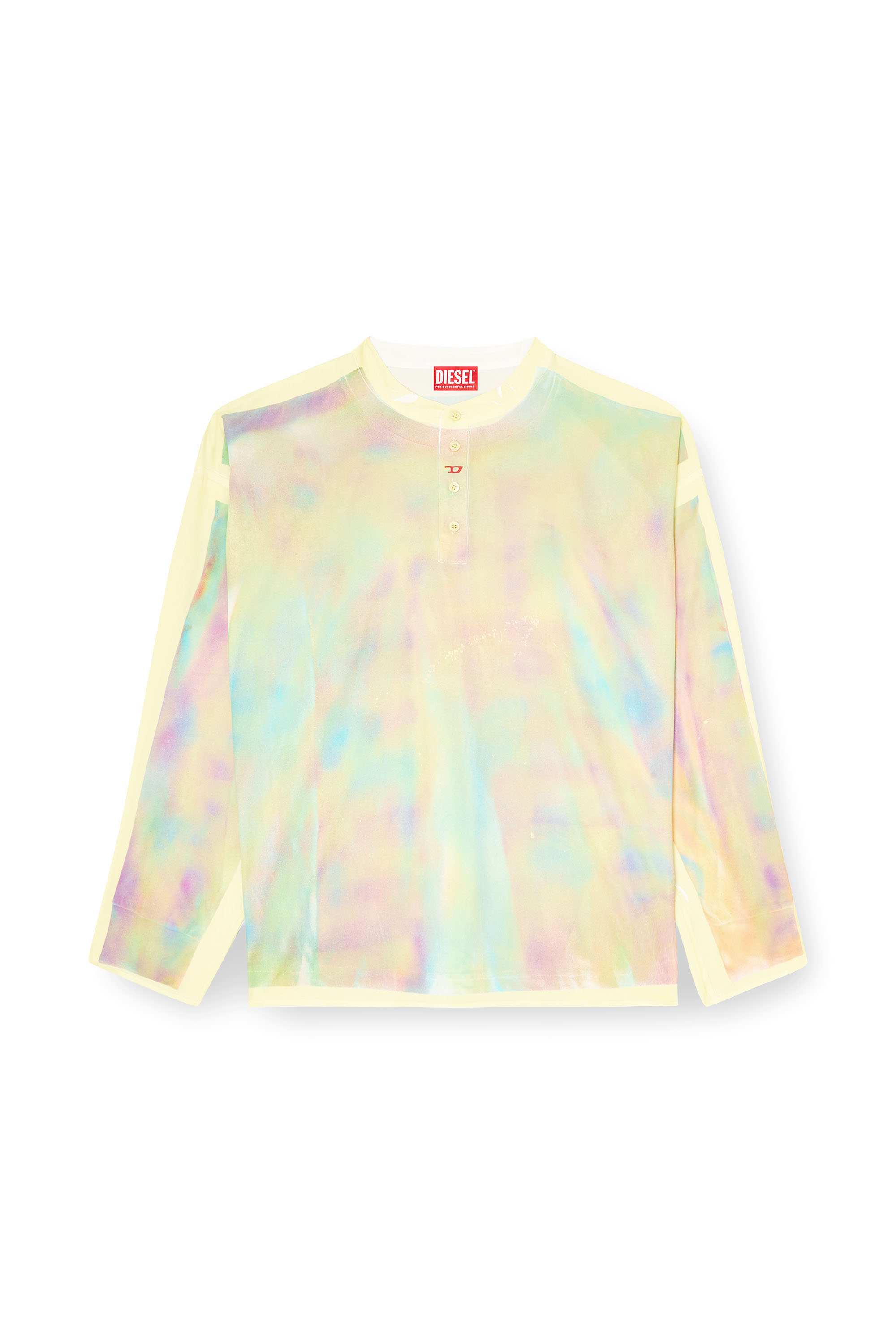 Yellow Henley top with graffiti print