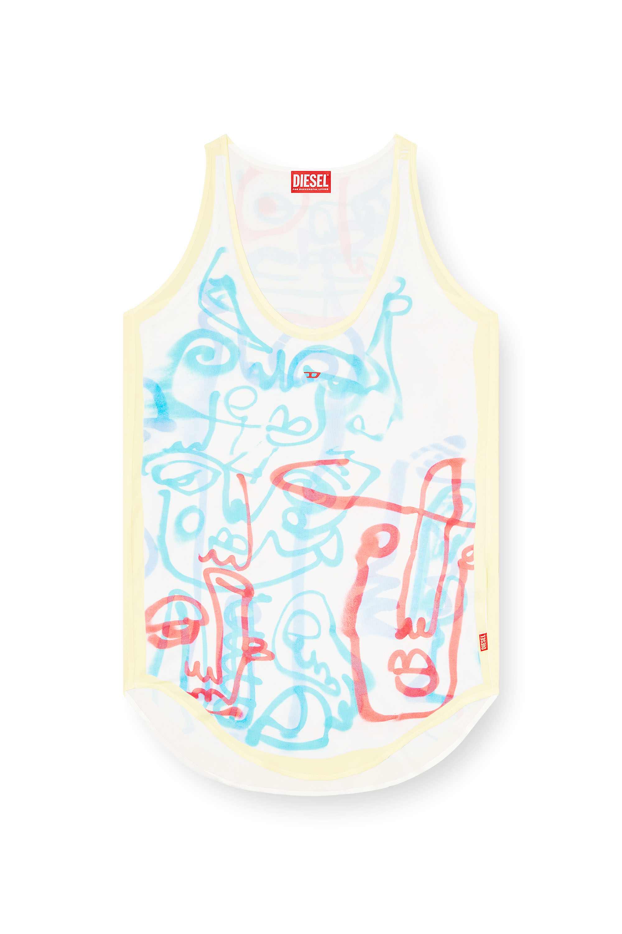 Yellow Satin tank top with graffiti print