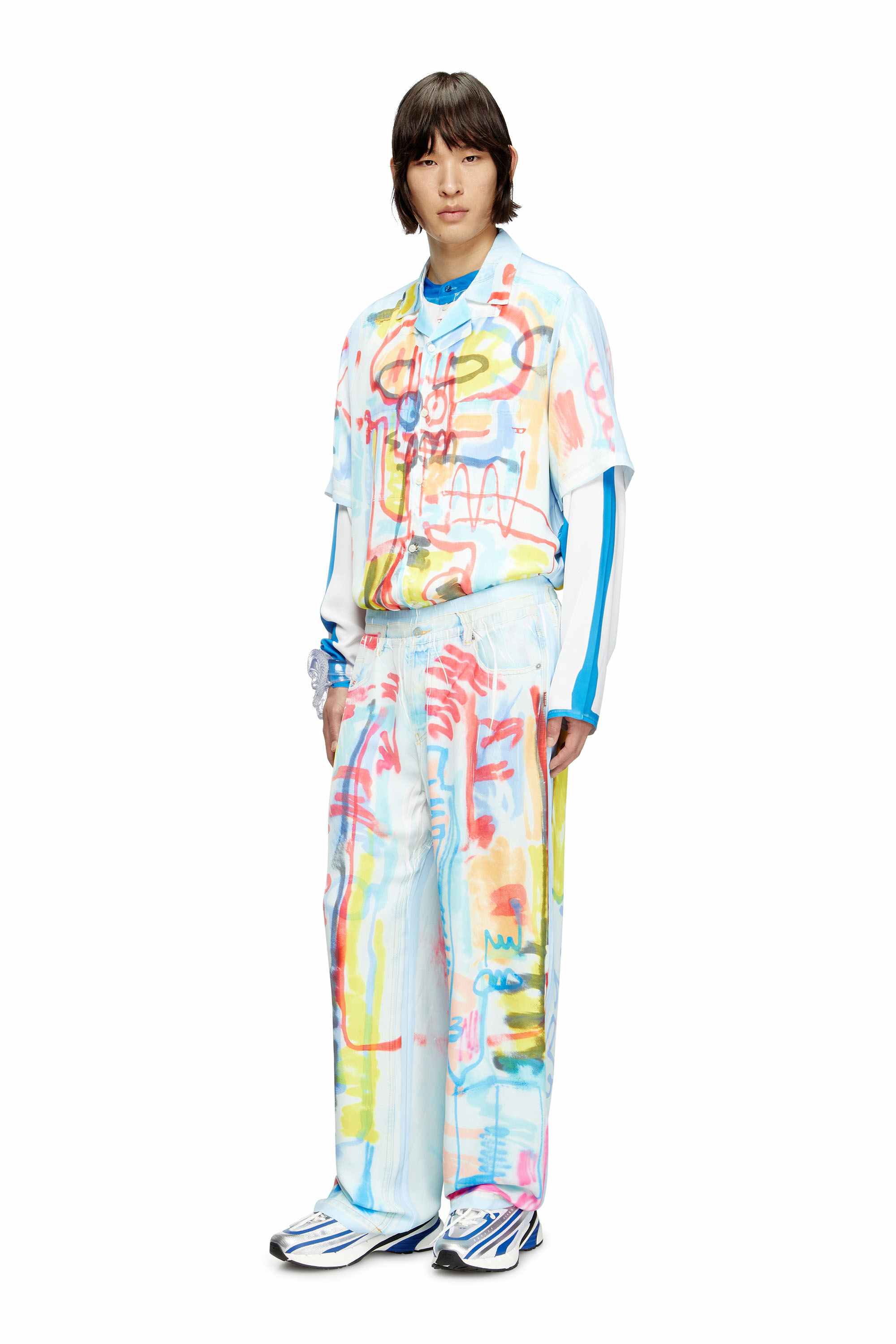 Blue Relaxed pant with graffiti print