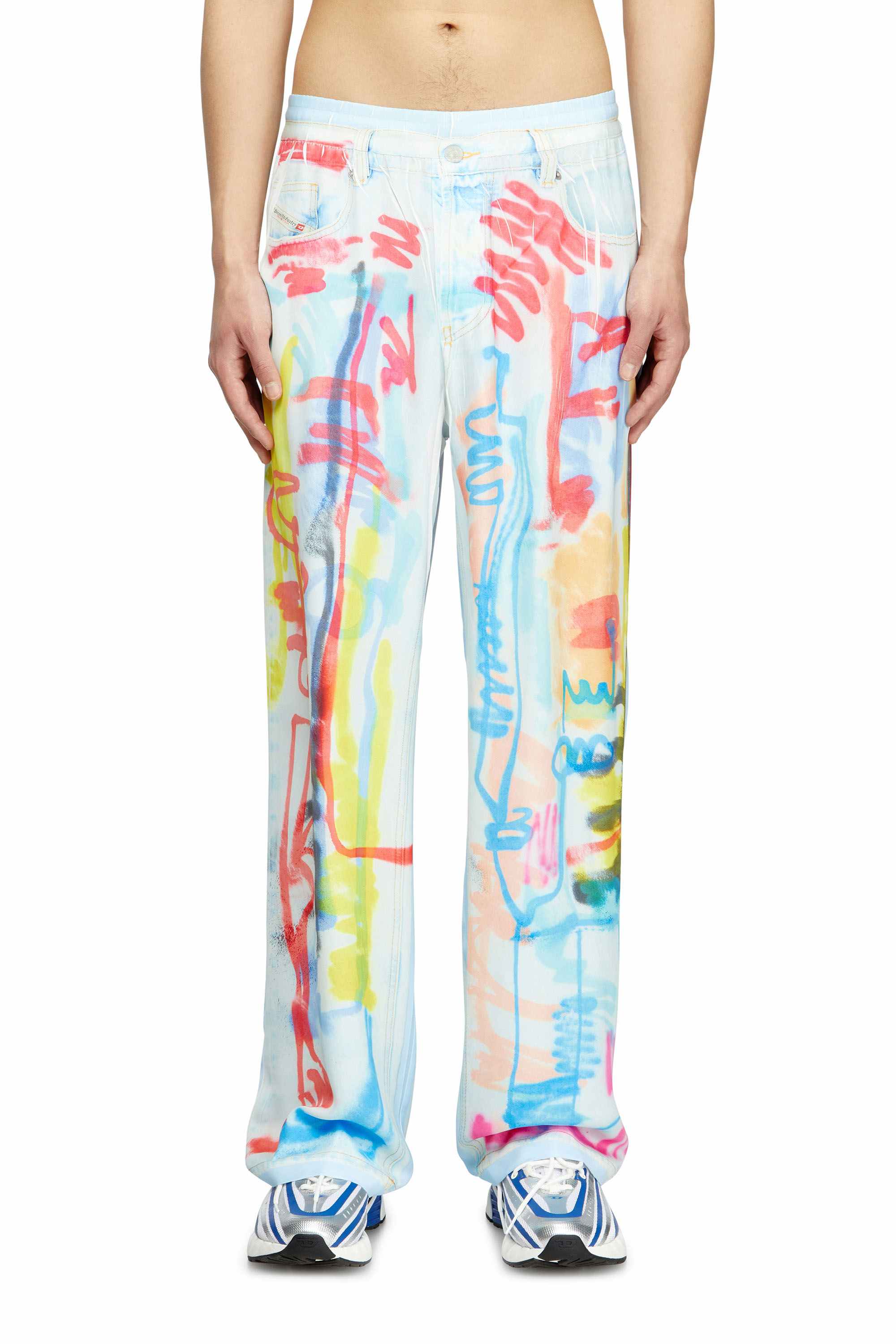 Blue Relaxed pant with graffiti print