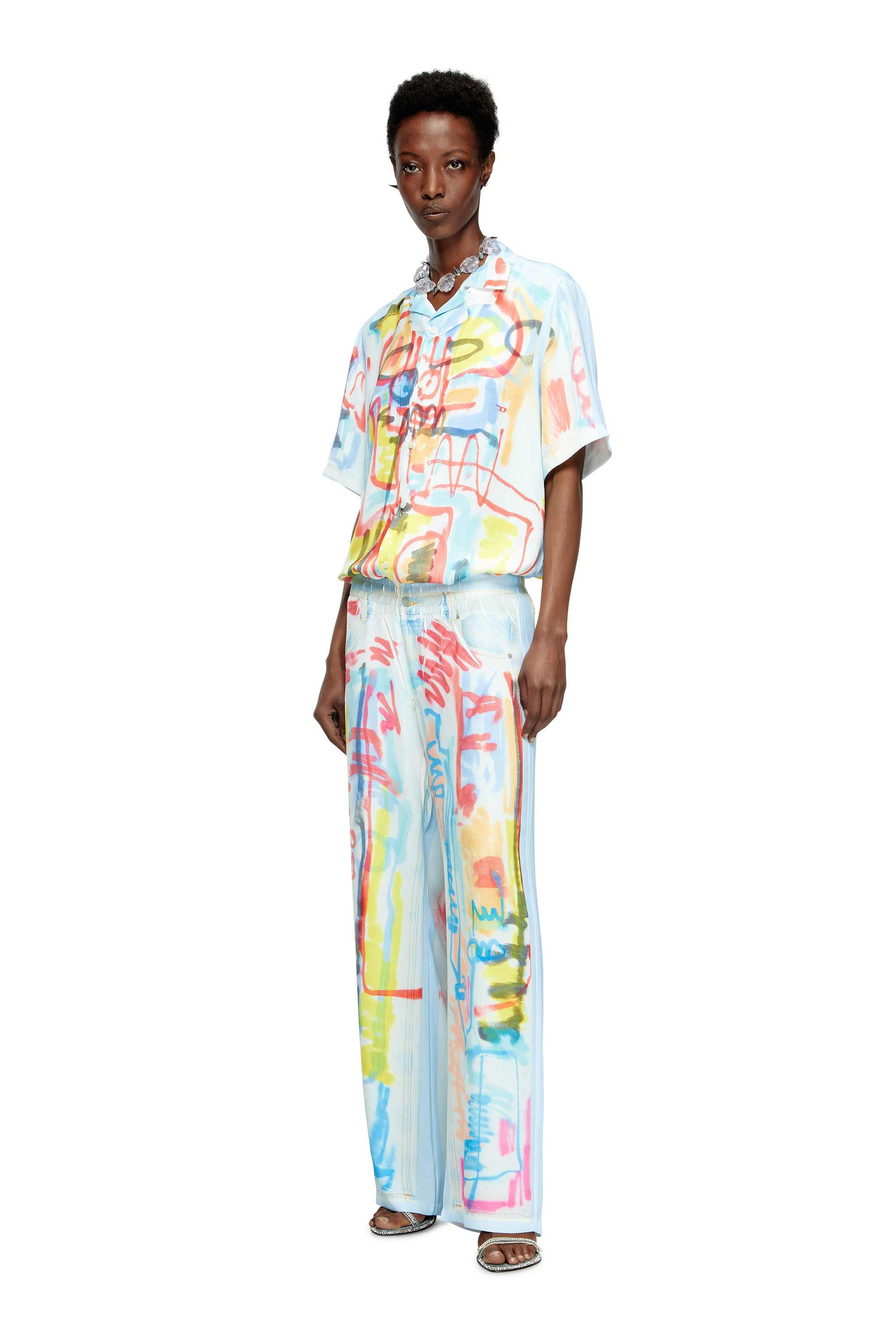 Blue Relaxed pant with graffiti print