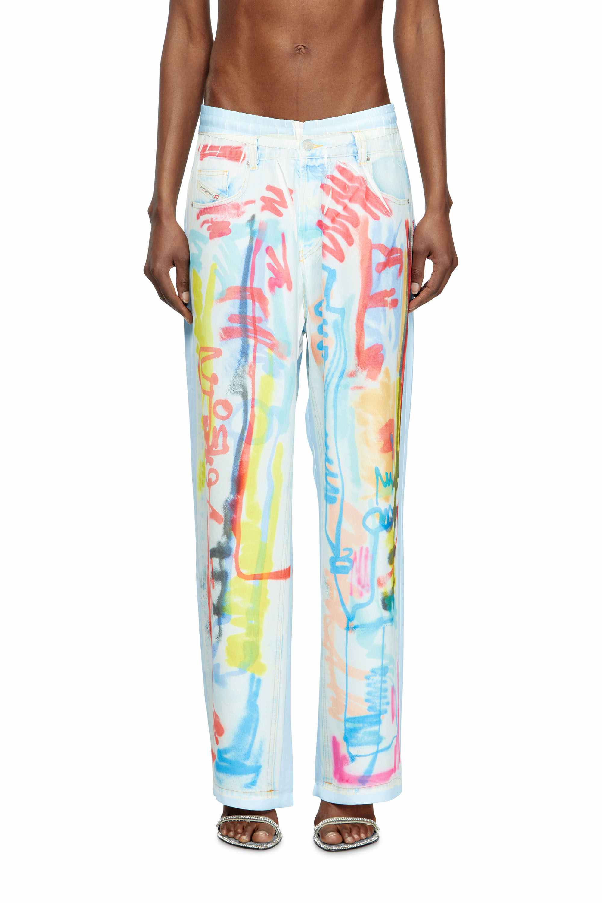 Blue Relaxed pant with graffiti print