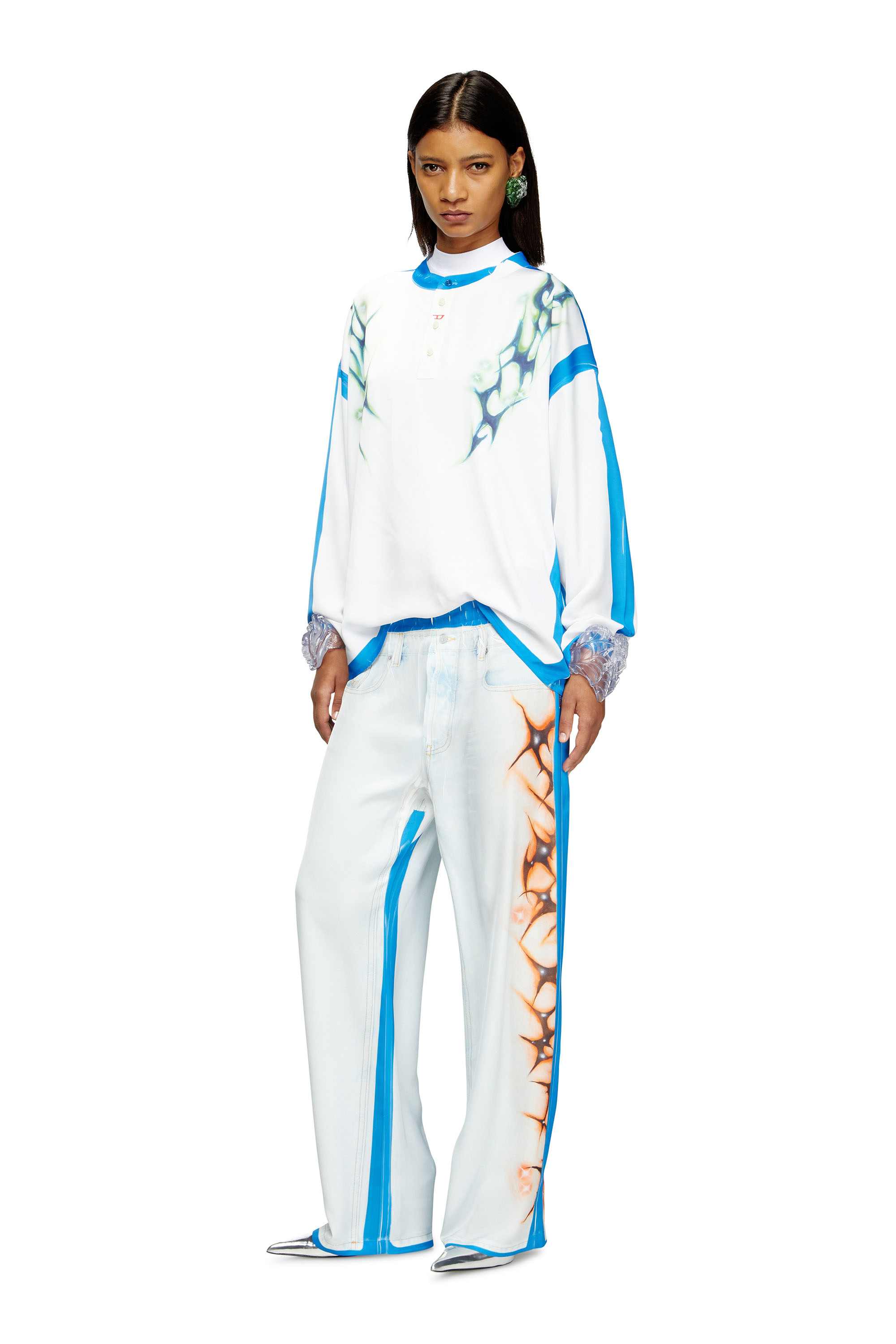 Blue Relaxed pant with graffiti print