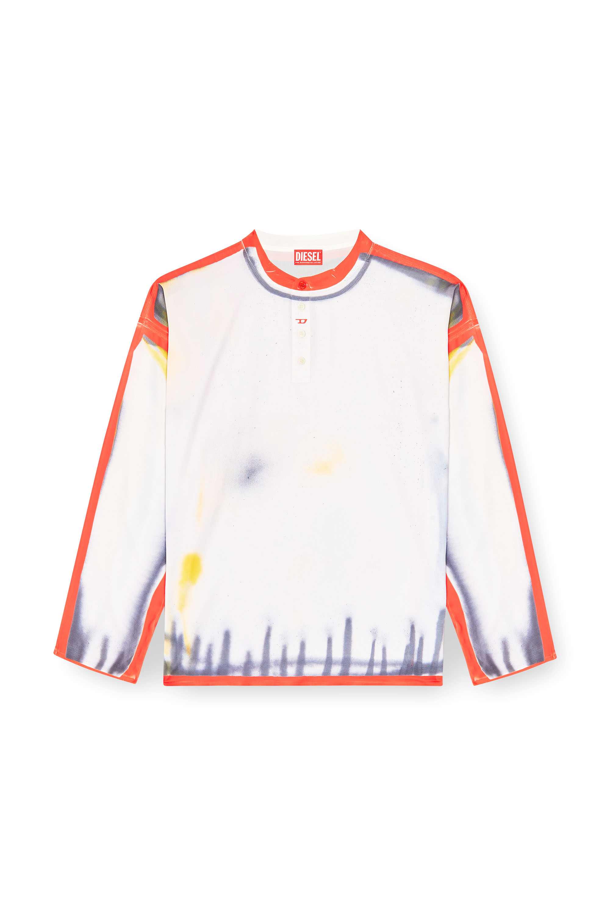 Red Henley top with graffiti print