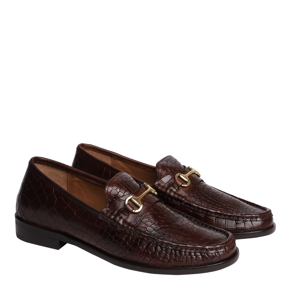Alexandder-C Brown Croco Tie-Ups & Dress Loafers