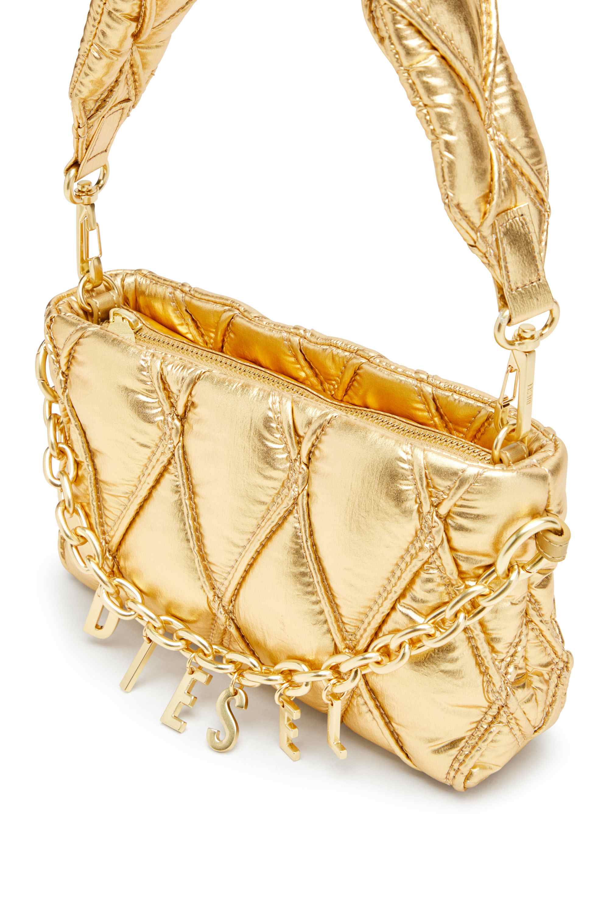Gold Wallet purse in metallic quilted nylon