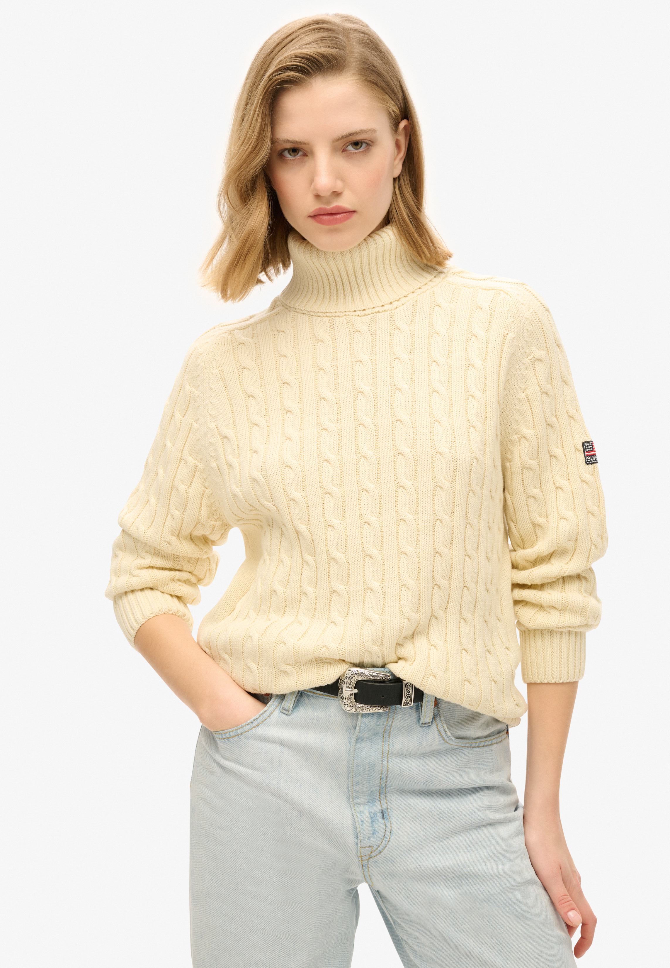 SLOUCHY CABLE ROLL NECK
