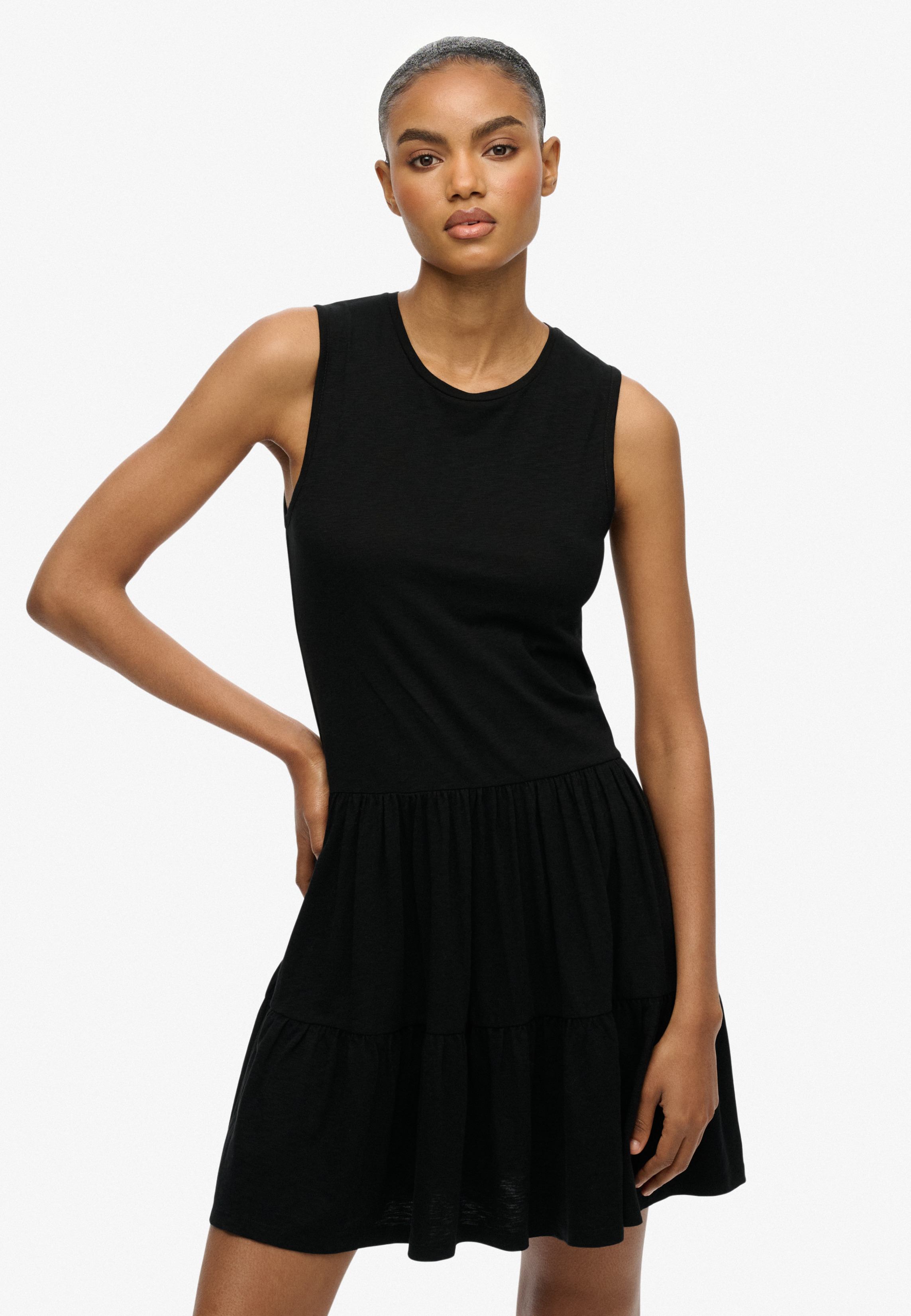 JERSEY TIERED MINI DRESS