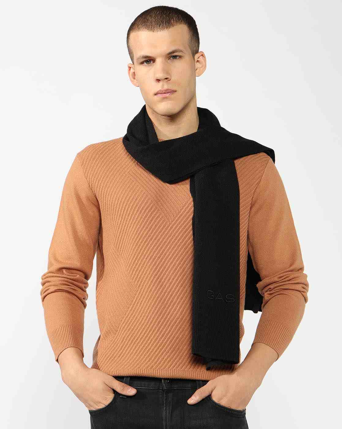 GAS | Acrylic Blend Solid Black Scarf