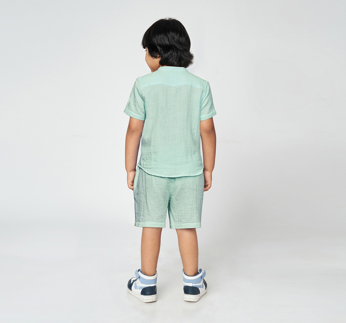 Ed-a-Mamma Boys Solid Double cloth Shirt and Short set Blue
