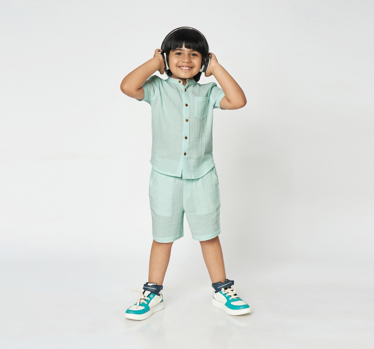 Ed-a-Mamma Boys Solid Double cloth Shirt and Short set Blue