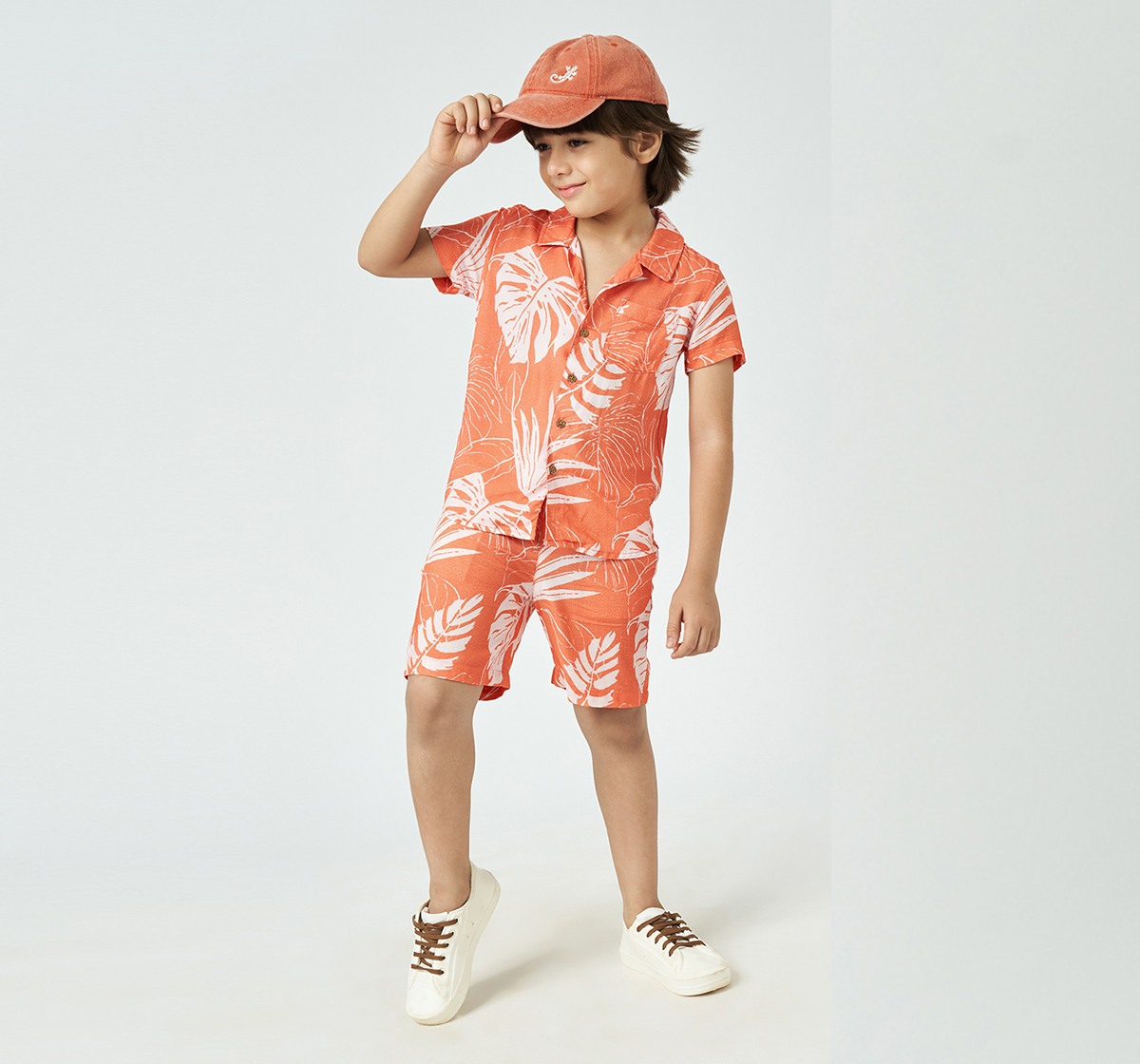 Ed-a-Mamma Boys Aop Shirt and Shorts set Orange