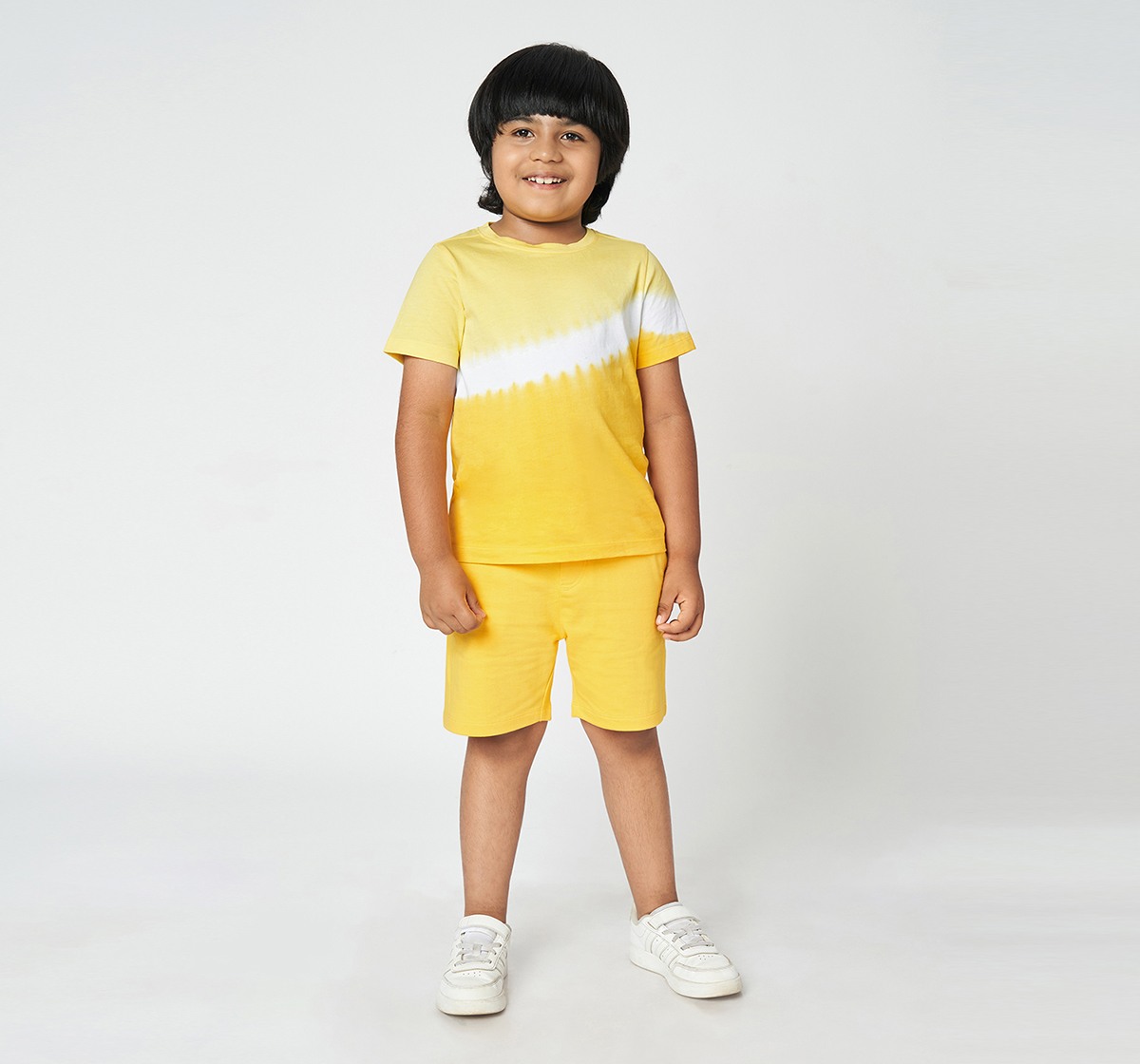 Ed-a-Mamma Boys Tie & dye T shirt and Soild shorts set Yellow