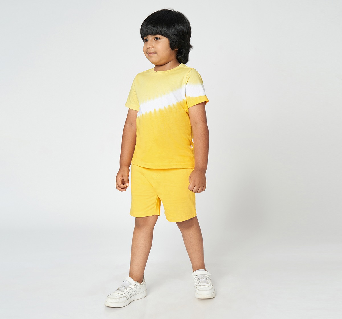 Ed-a-Mamma Boys Tie & dye T shirt and Soild shorts set Yellow