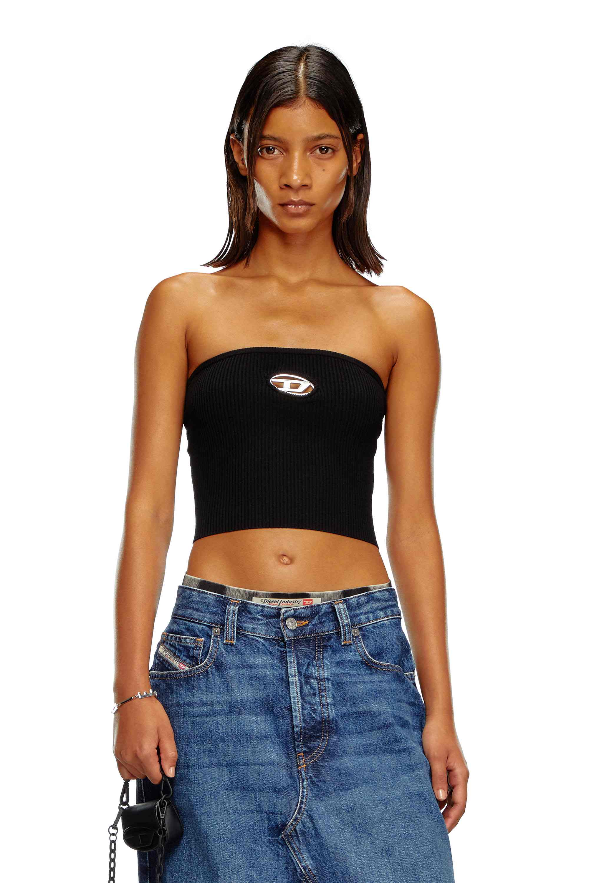 Black Tube top with logo plaque