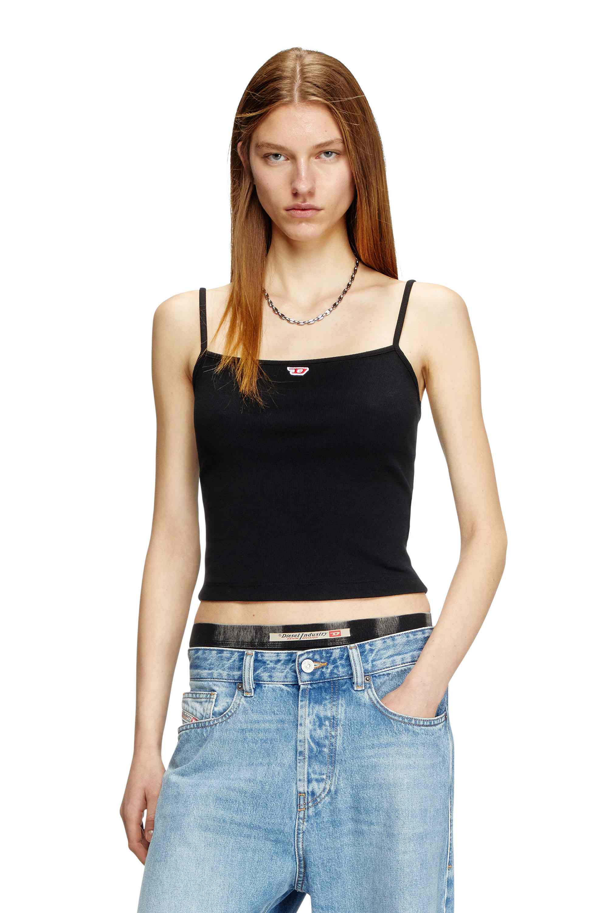 Black Cami top with embroidered D patch