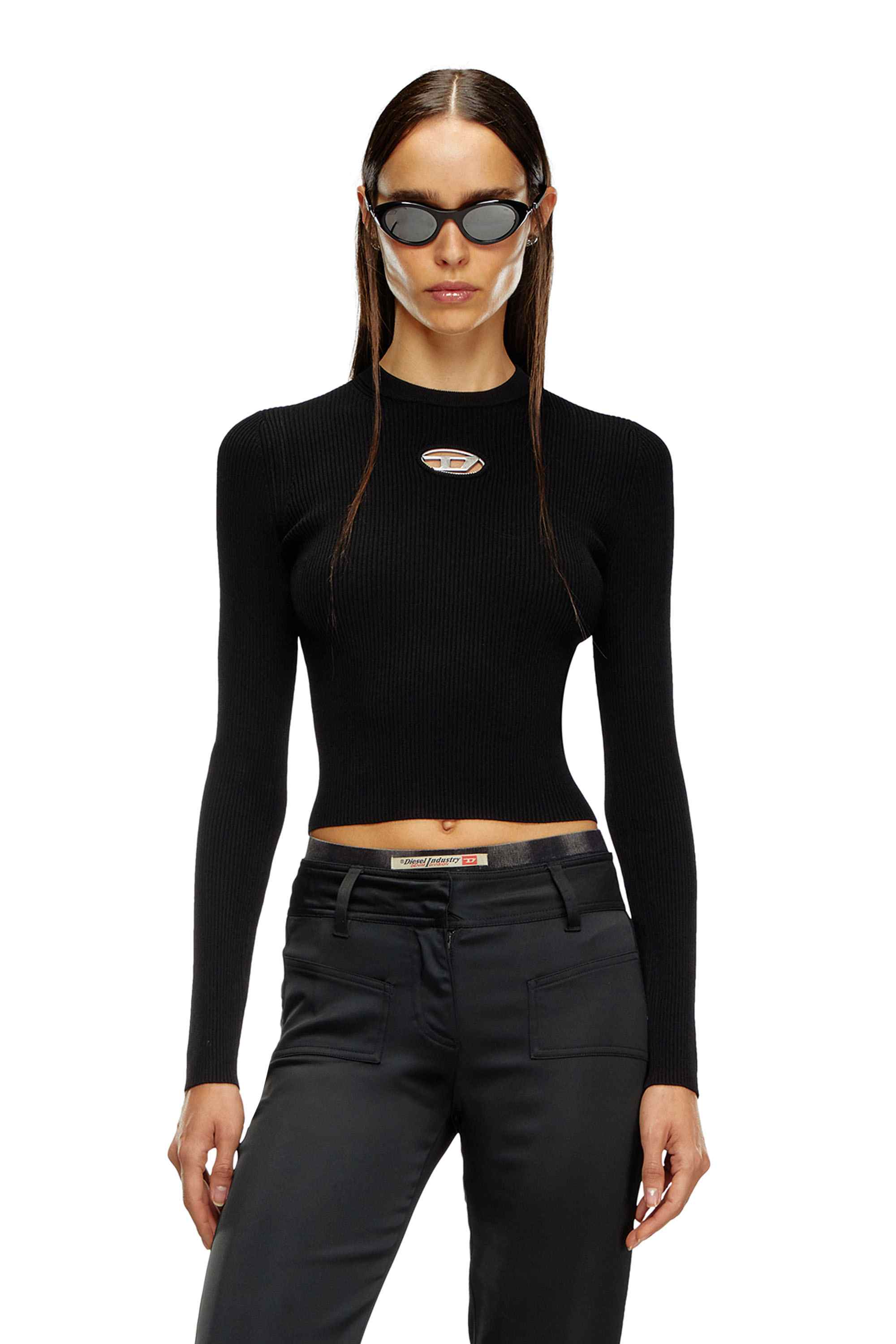 Black Rib-knit viscose-blend top with Oval D