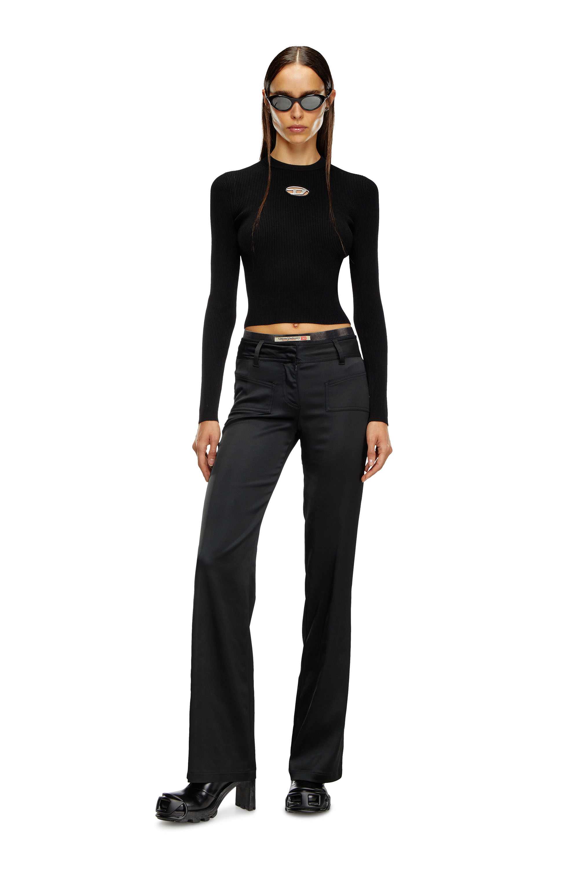 Black Rib-knit viscose-blend top with Oval D
