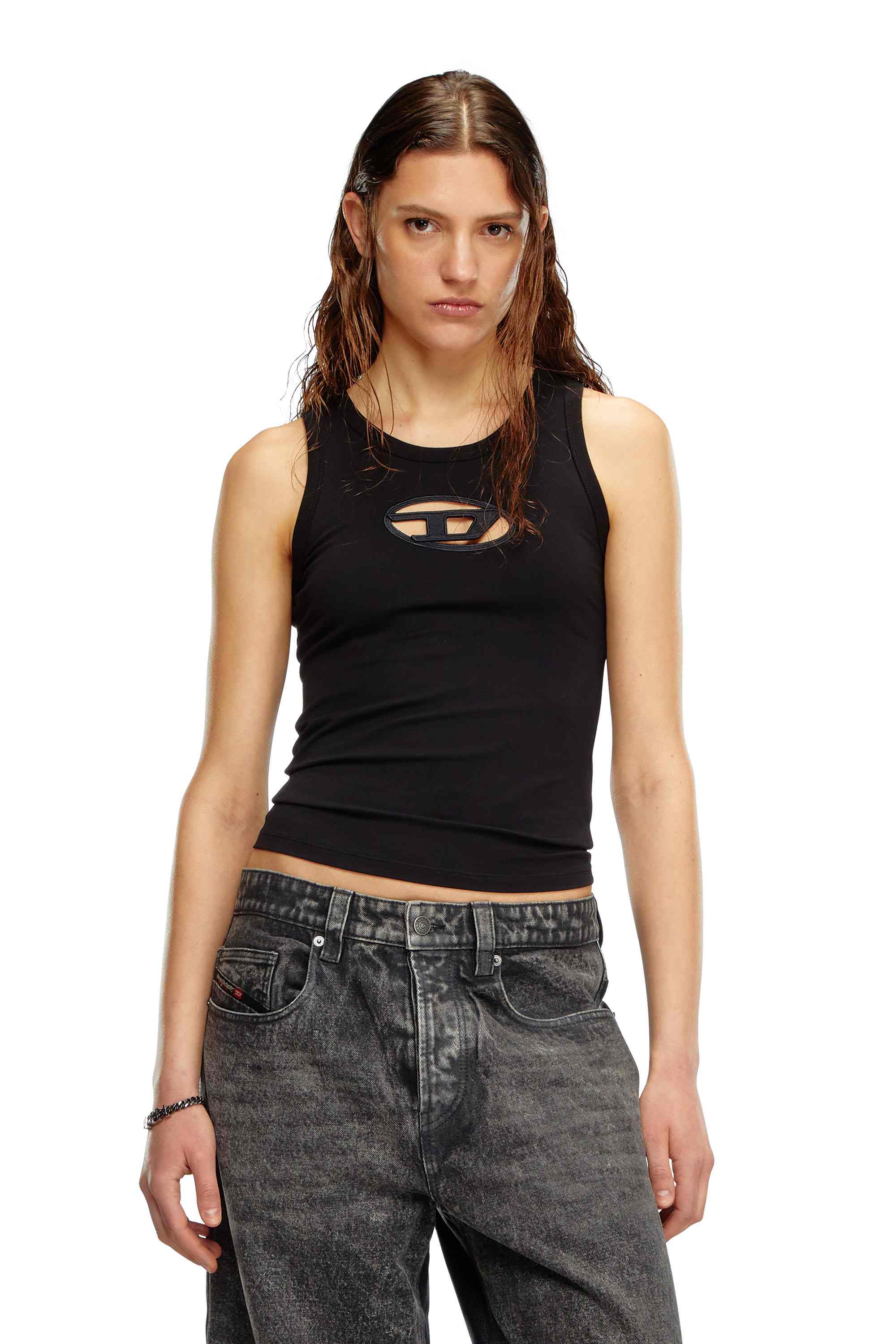 Black Tank top with cut-out Oval D logo