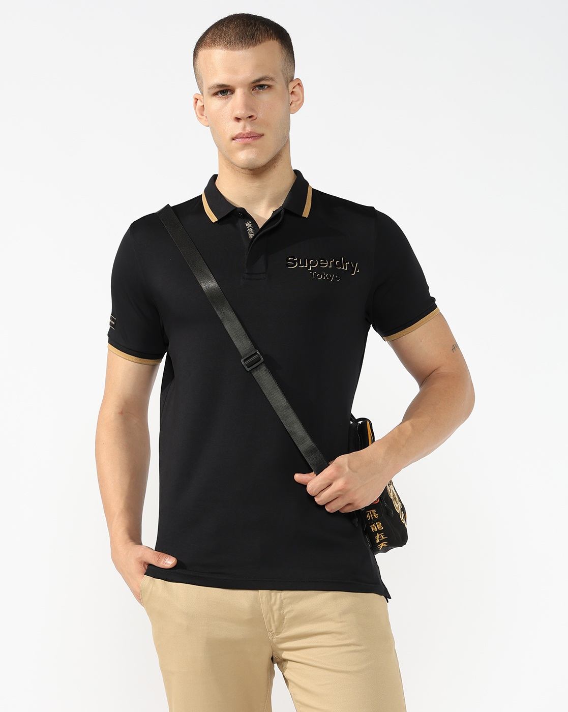METALLIC COLLAR STRIPE POLO