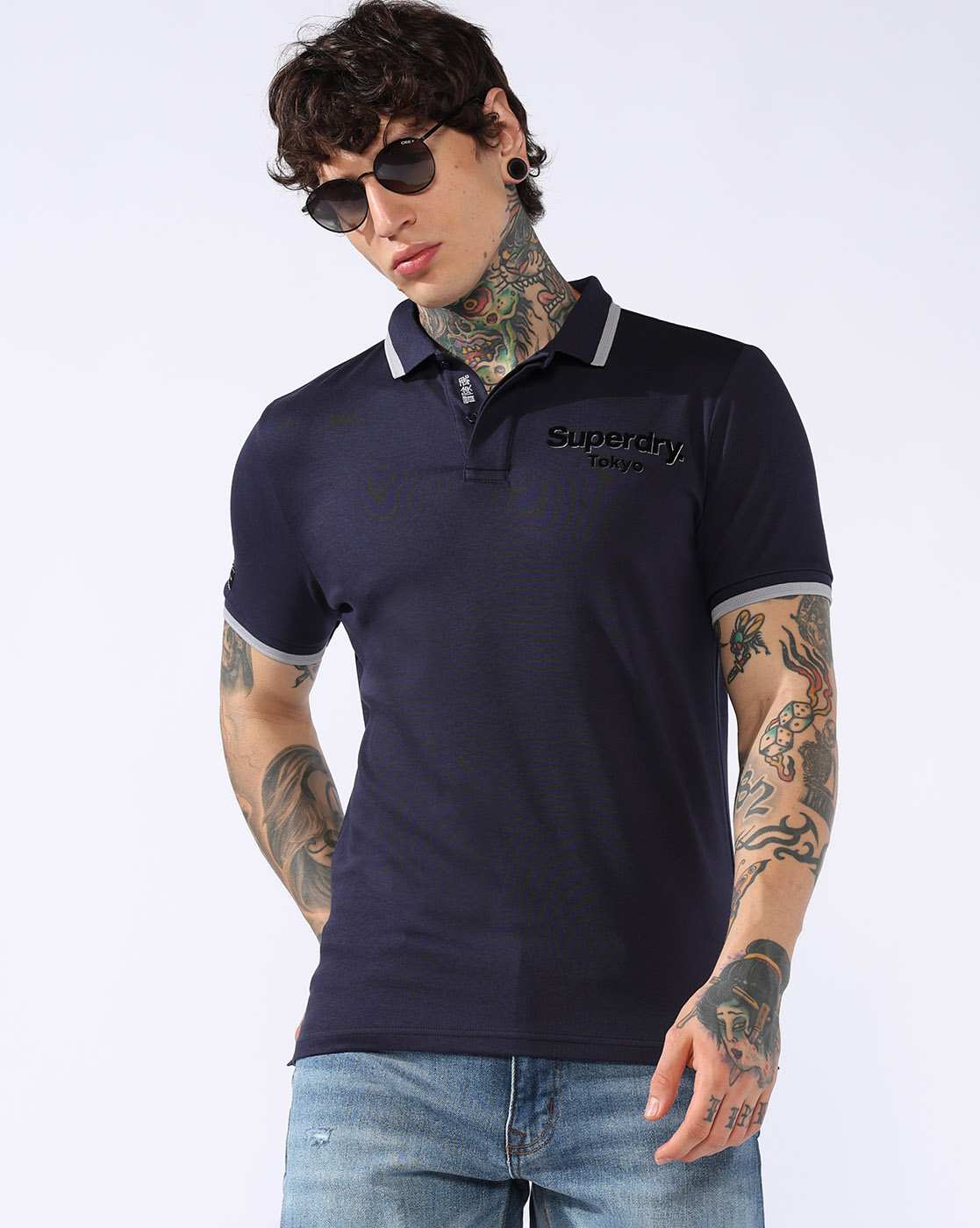 METALLIC COLLAR STRIPE POLO