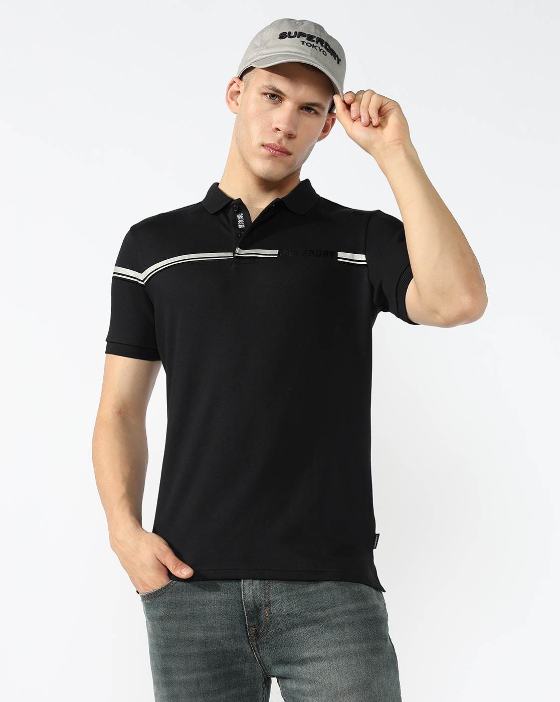 METALLIC CHEST STRIPE POLO