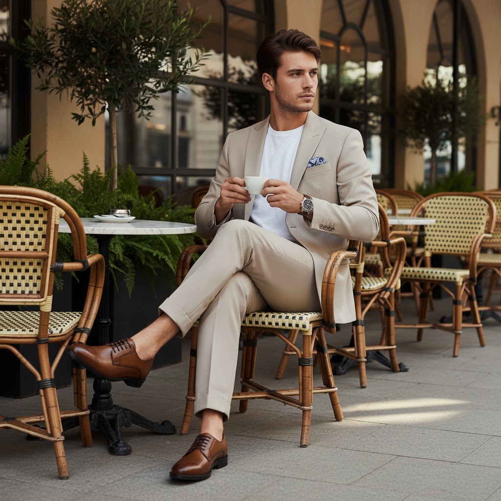 SHELDON Tan Leather Tie-Ups & Dress Loafers