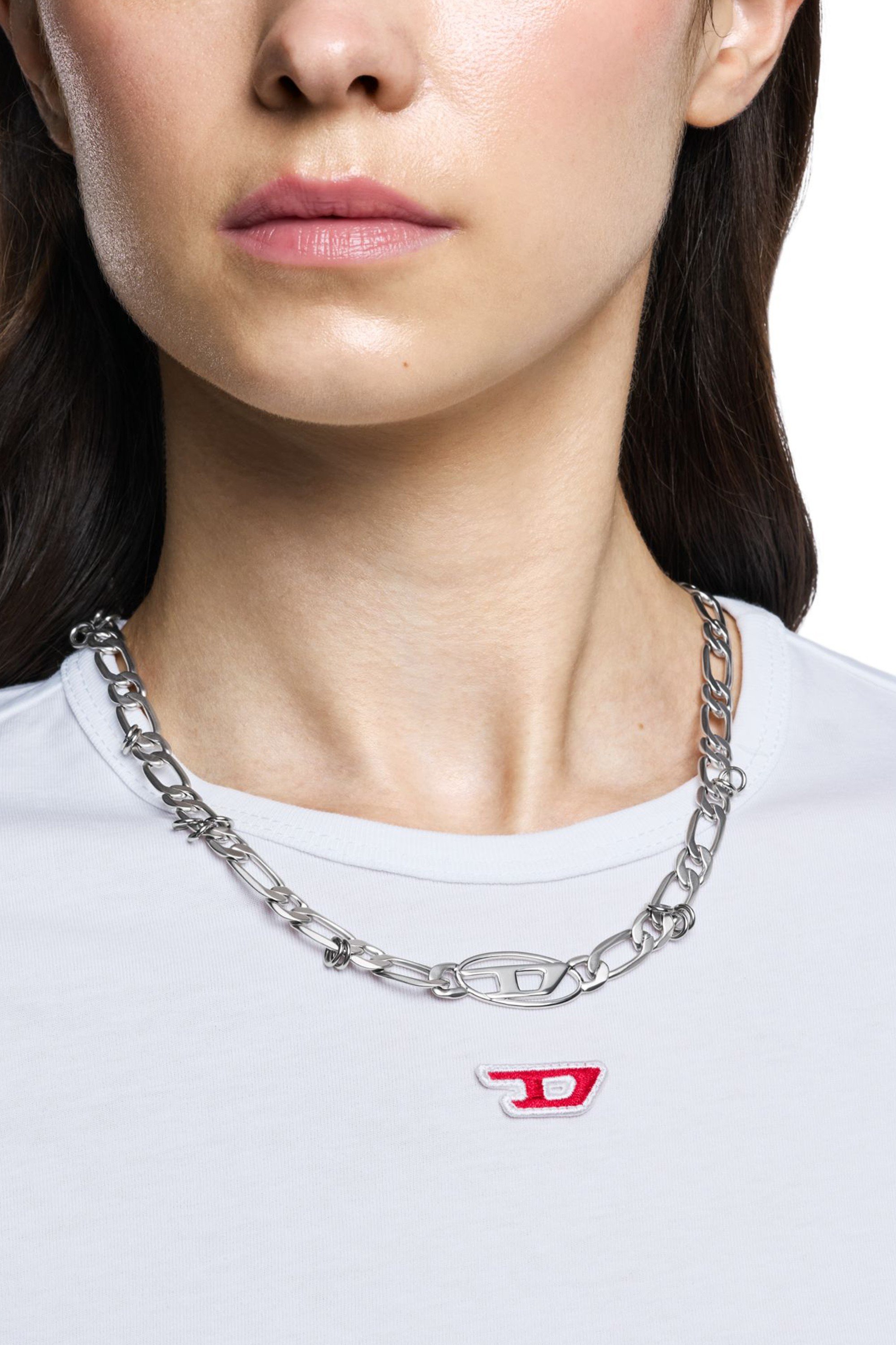 Silver Stainless Steel and Brass Chain Necklace