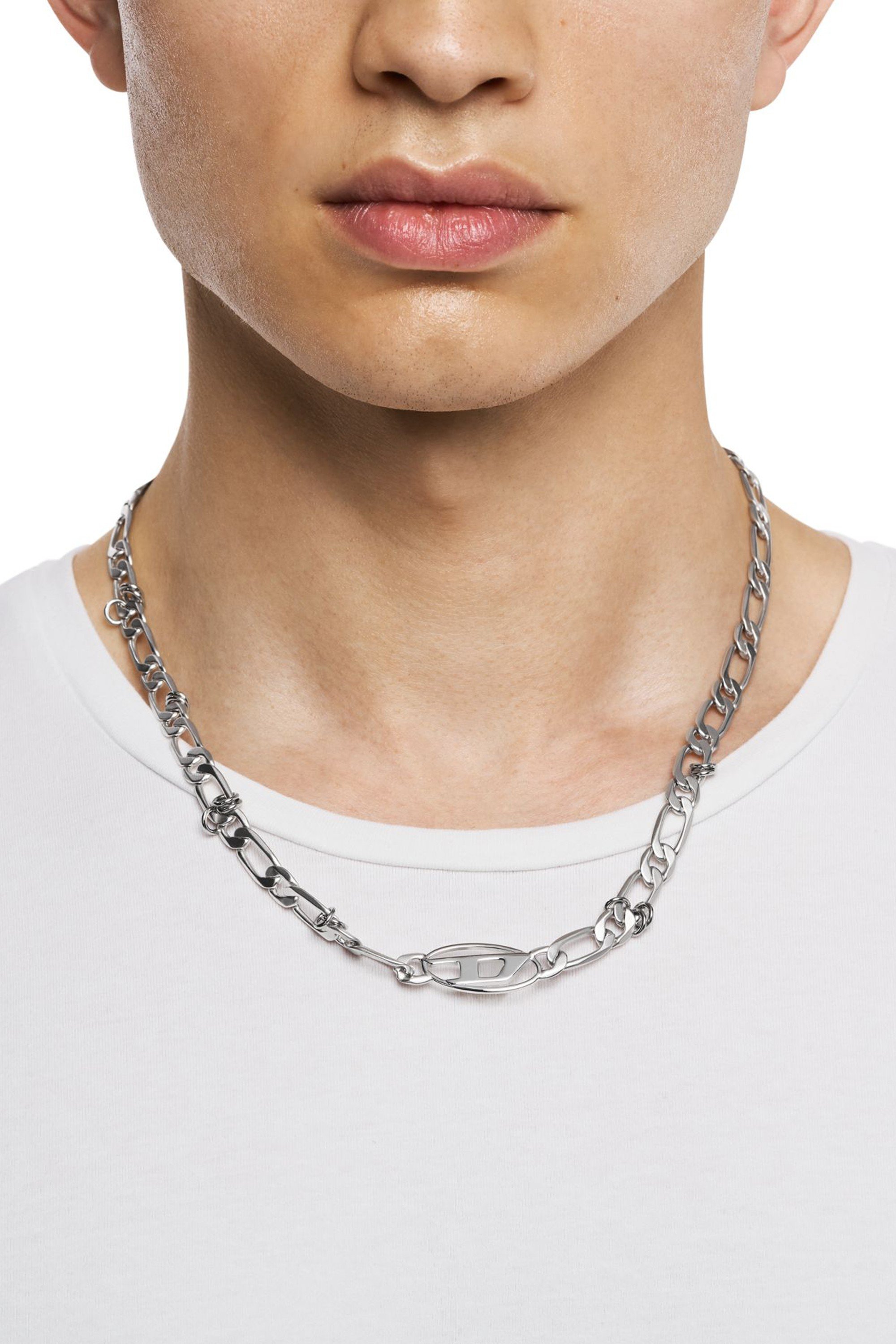 Silver Stainless Steel and Brass Chain Necklace