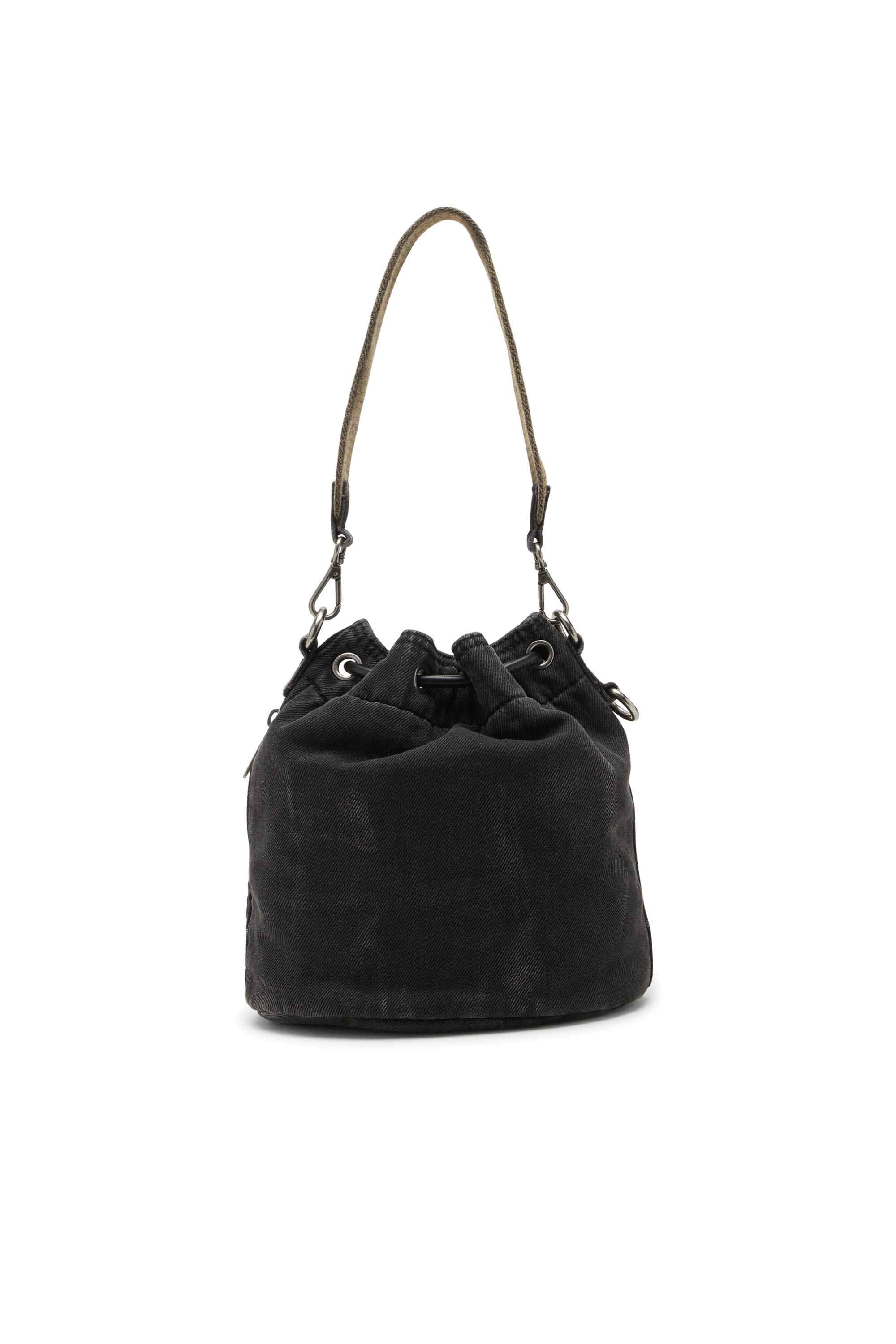 Black Multi-Pkts-Multipocket bucket bag in washed denim