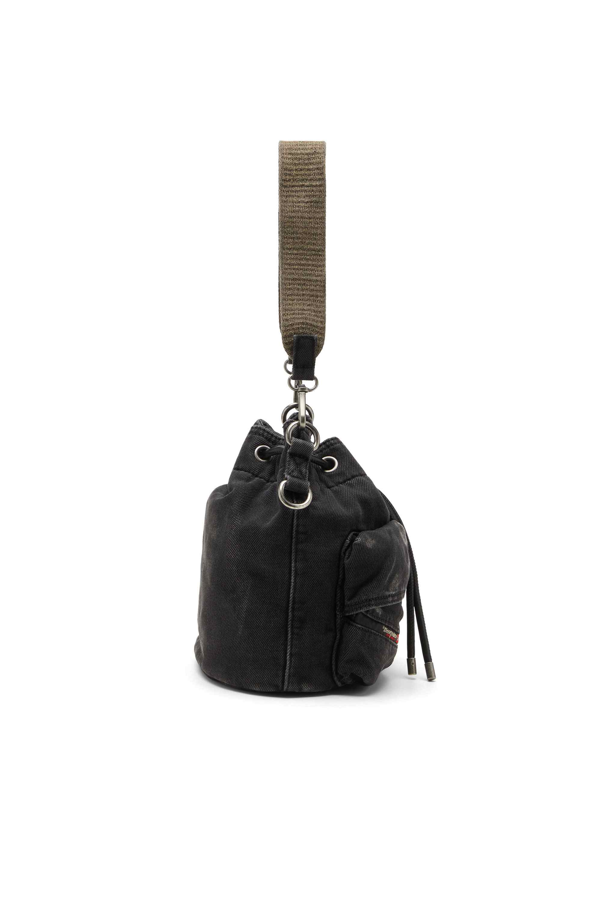 Black Multi-Pkts-Multipocket bucket bag in washed denim