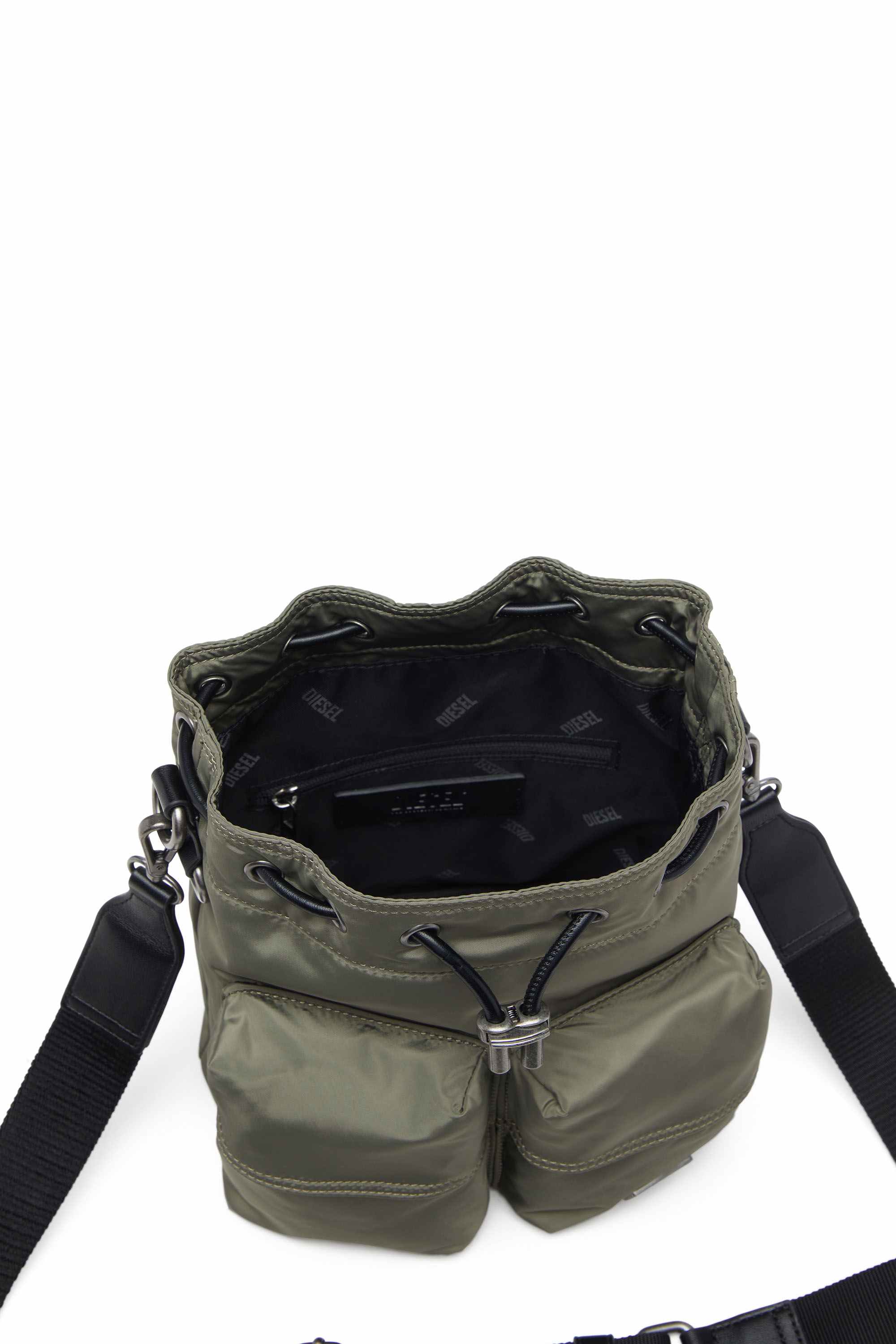 Green Multi-Pkts-Multipocket bucket bag in utilitarian shell