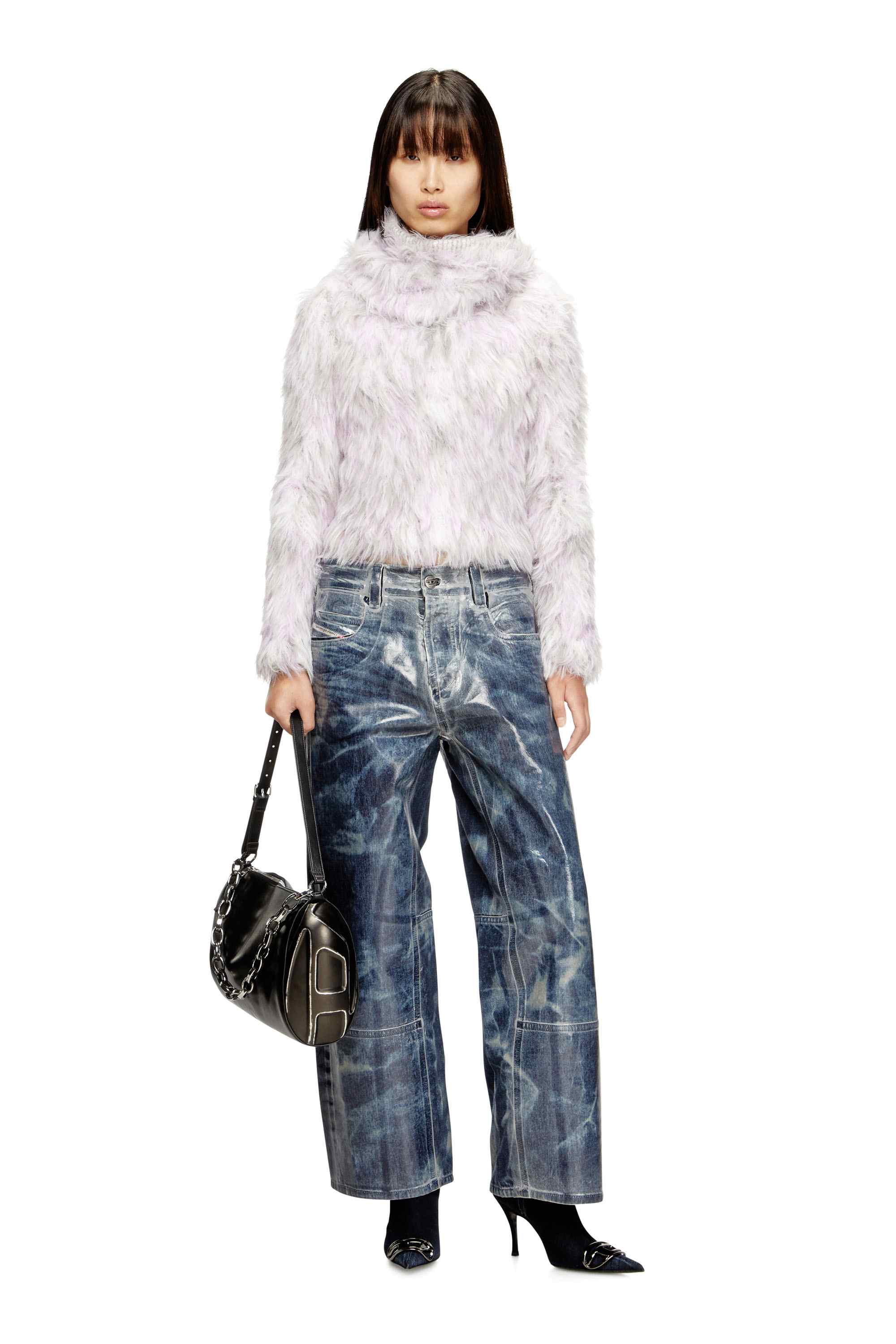 Black Load-D-Shoulder bag in brushed laminated PU