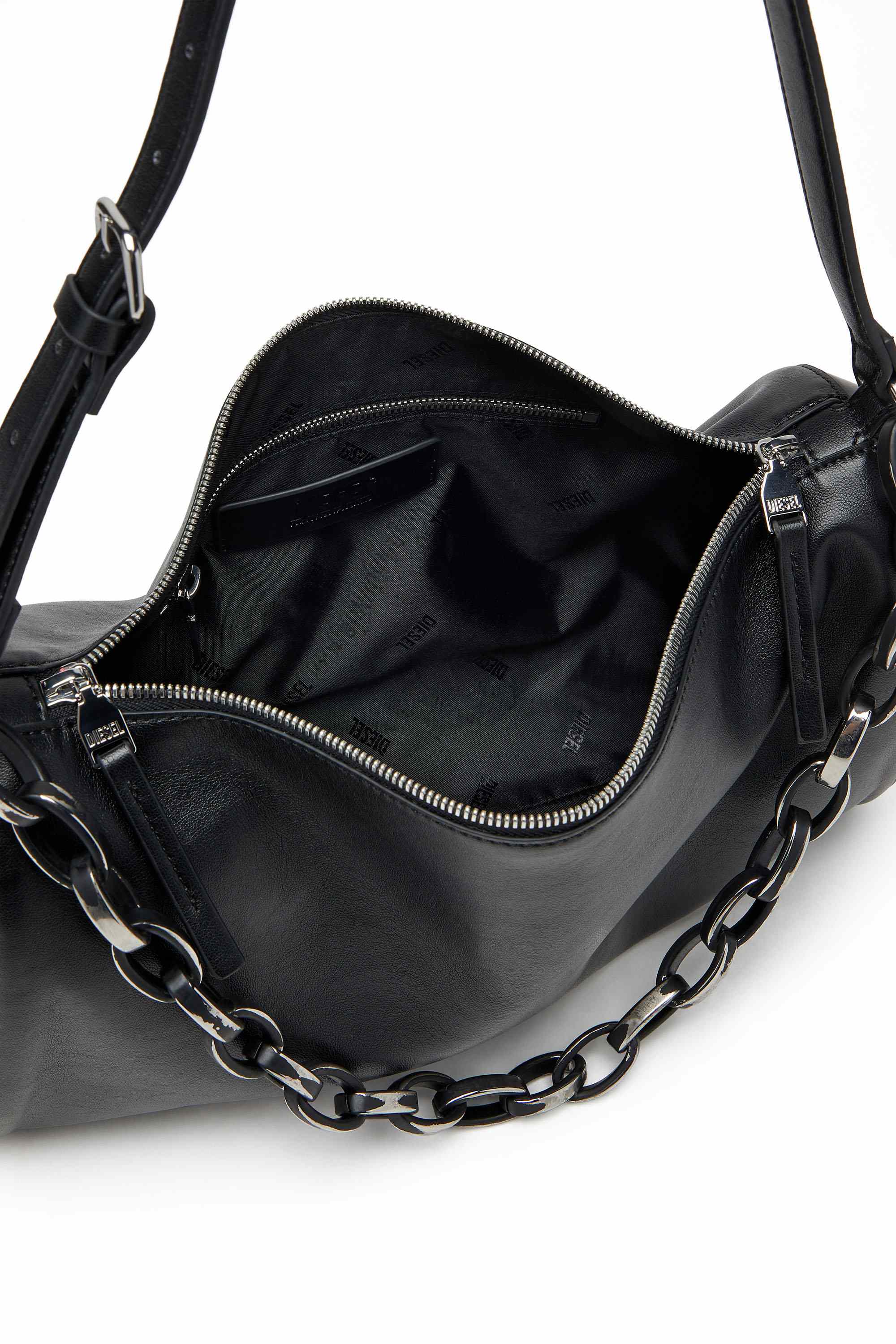 Black Load-D-Shoulder bag in brushed laminated PU