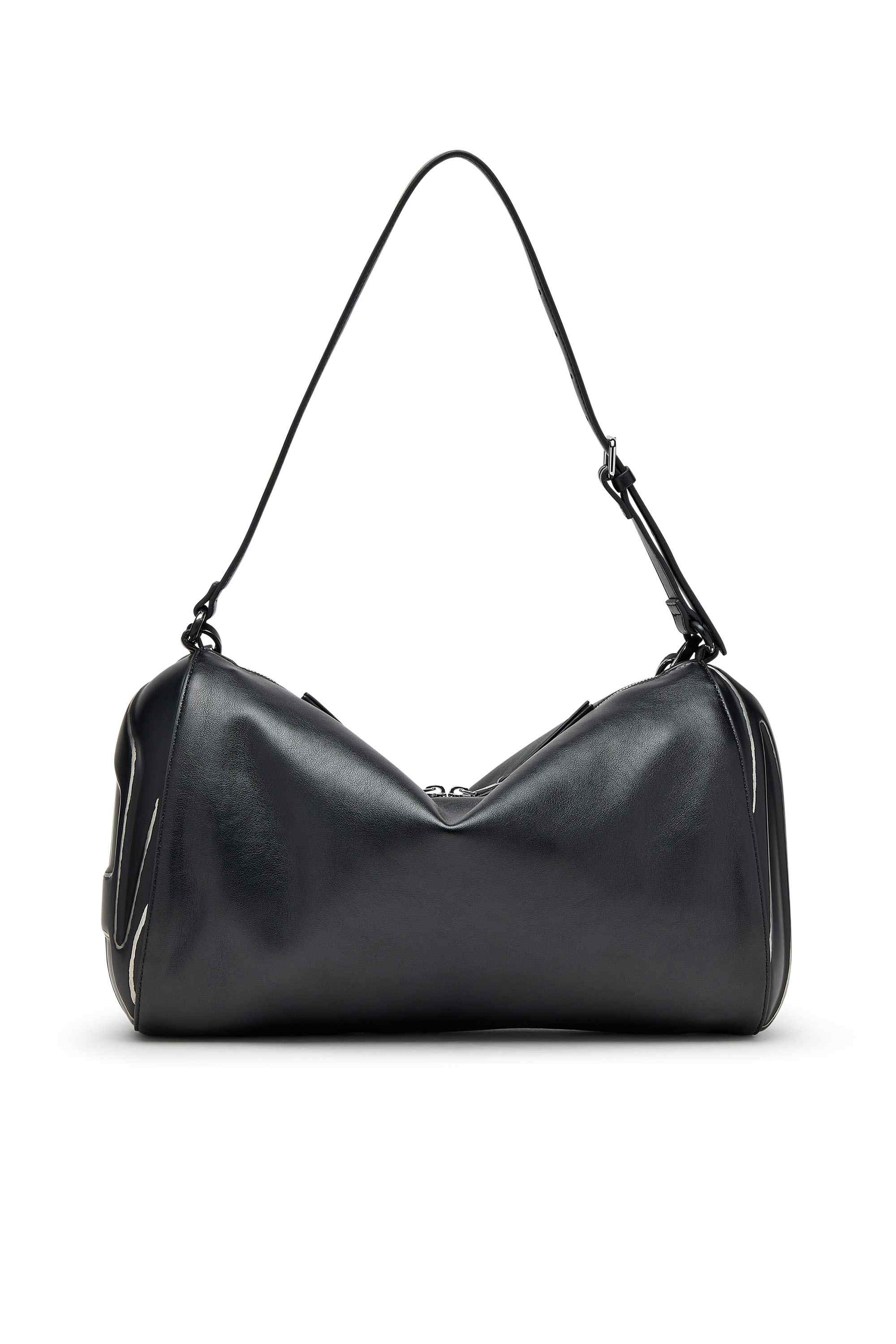 Black Load-D-Shoulder bag in brushed laminated PU