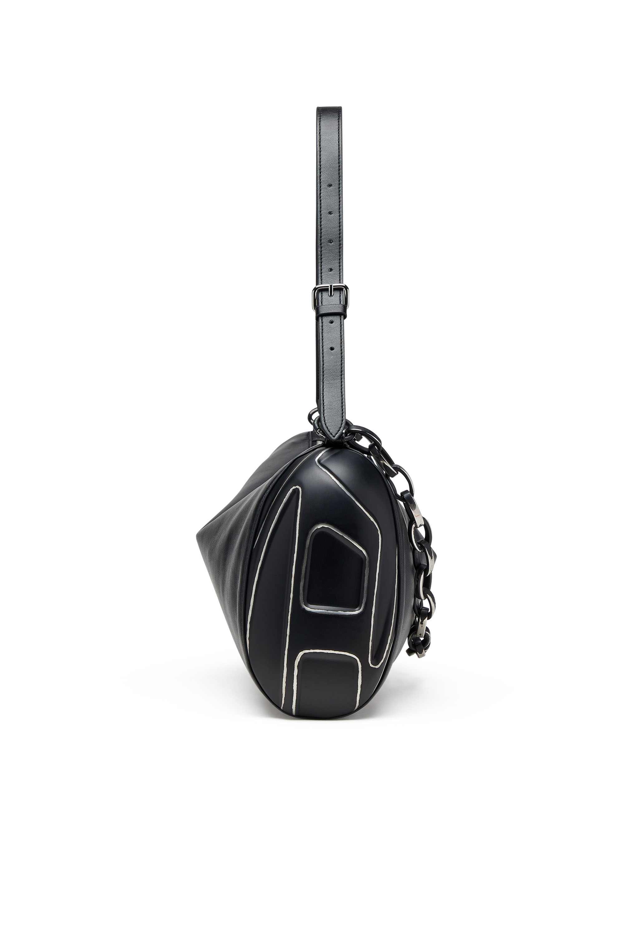 Black Load-D-Shoulder bag in brushed laminated PU