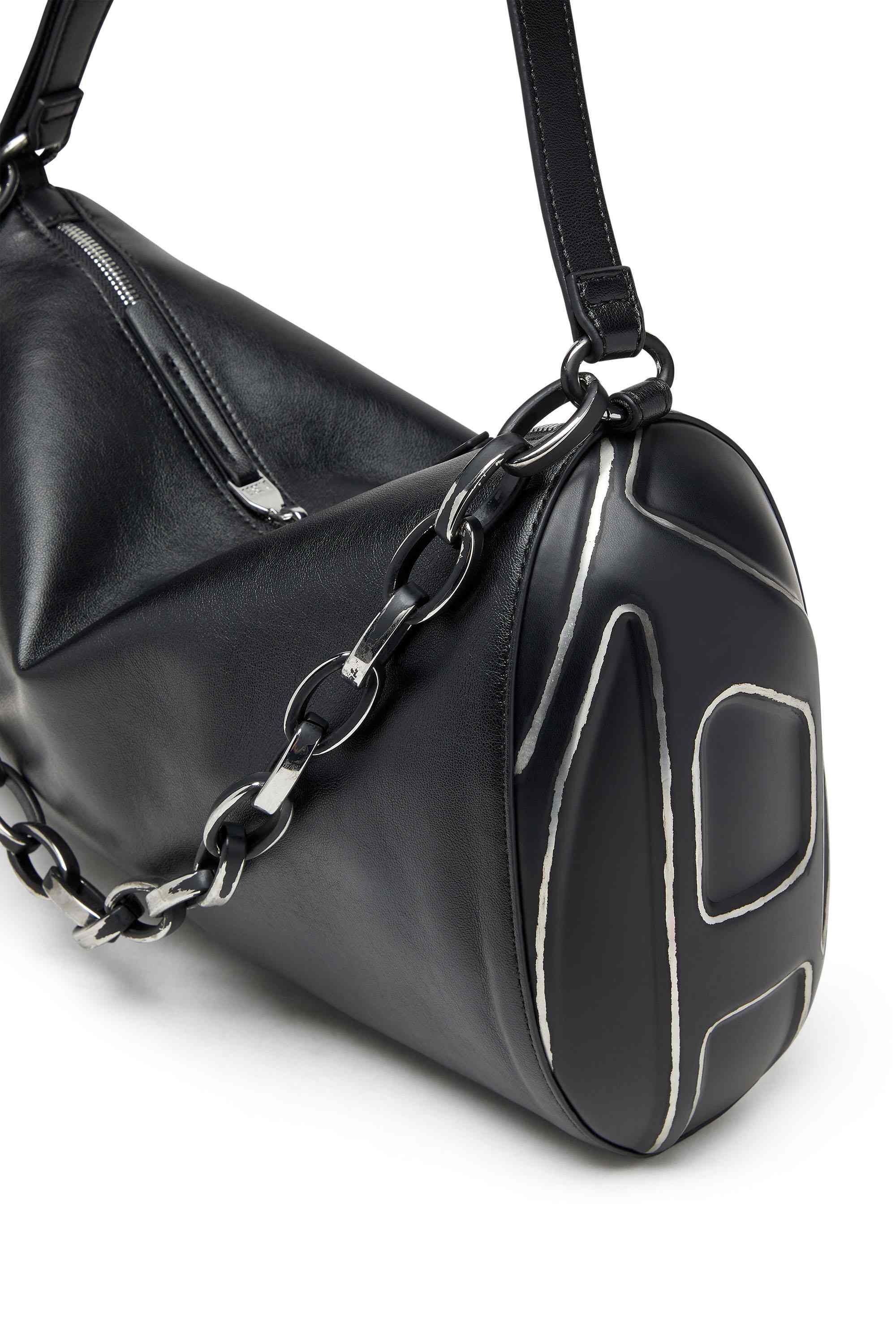 Black Load-D-Shoulder bag in brushed laminated PU
