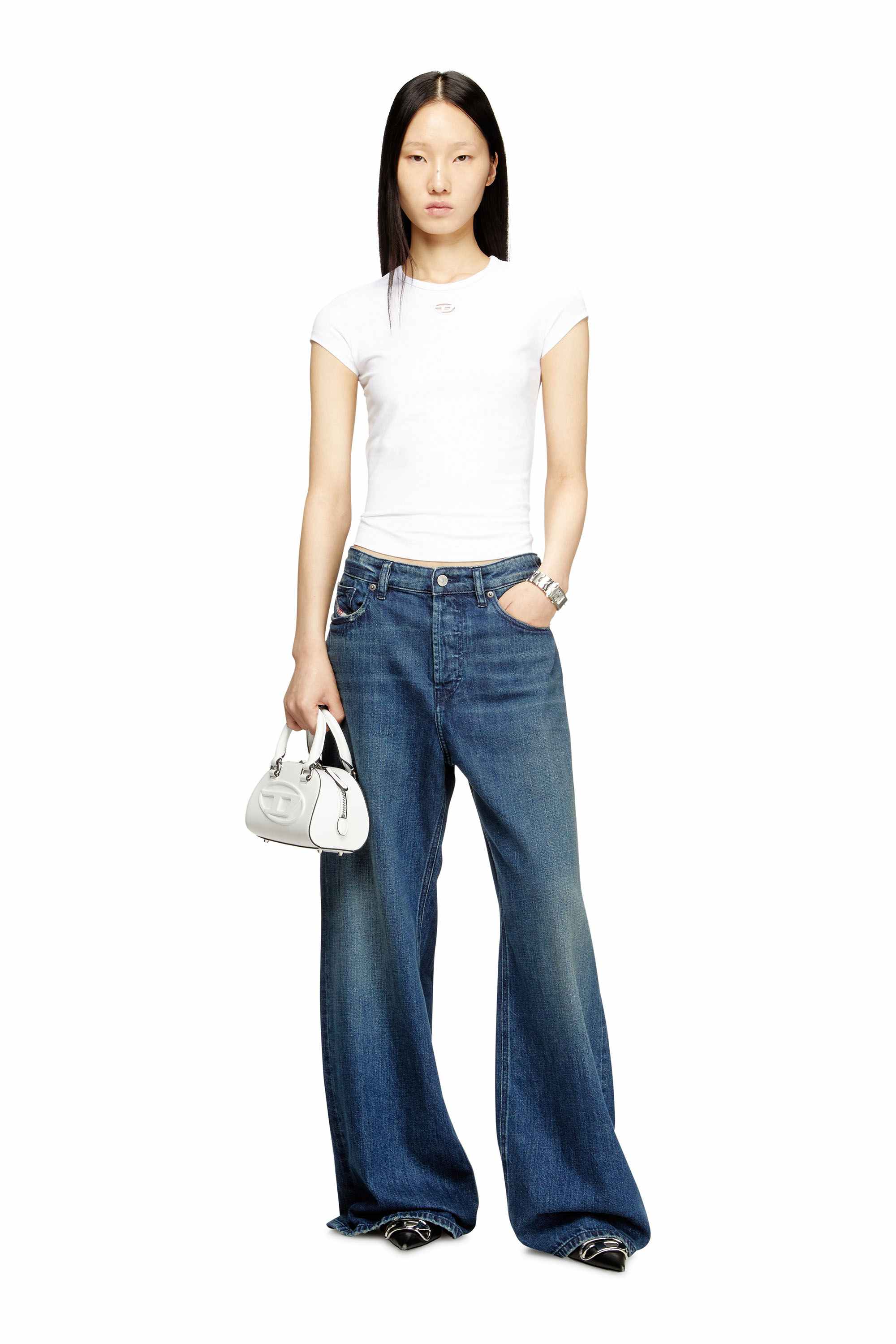 White 1DR Dome-Leather mini bowling bag