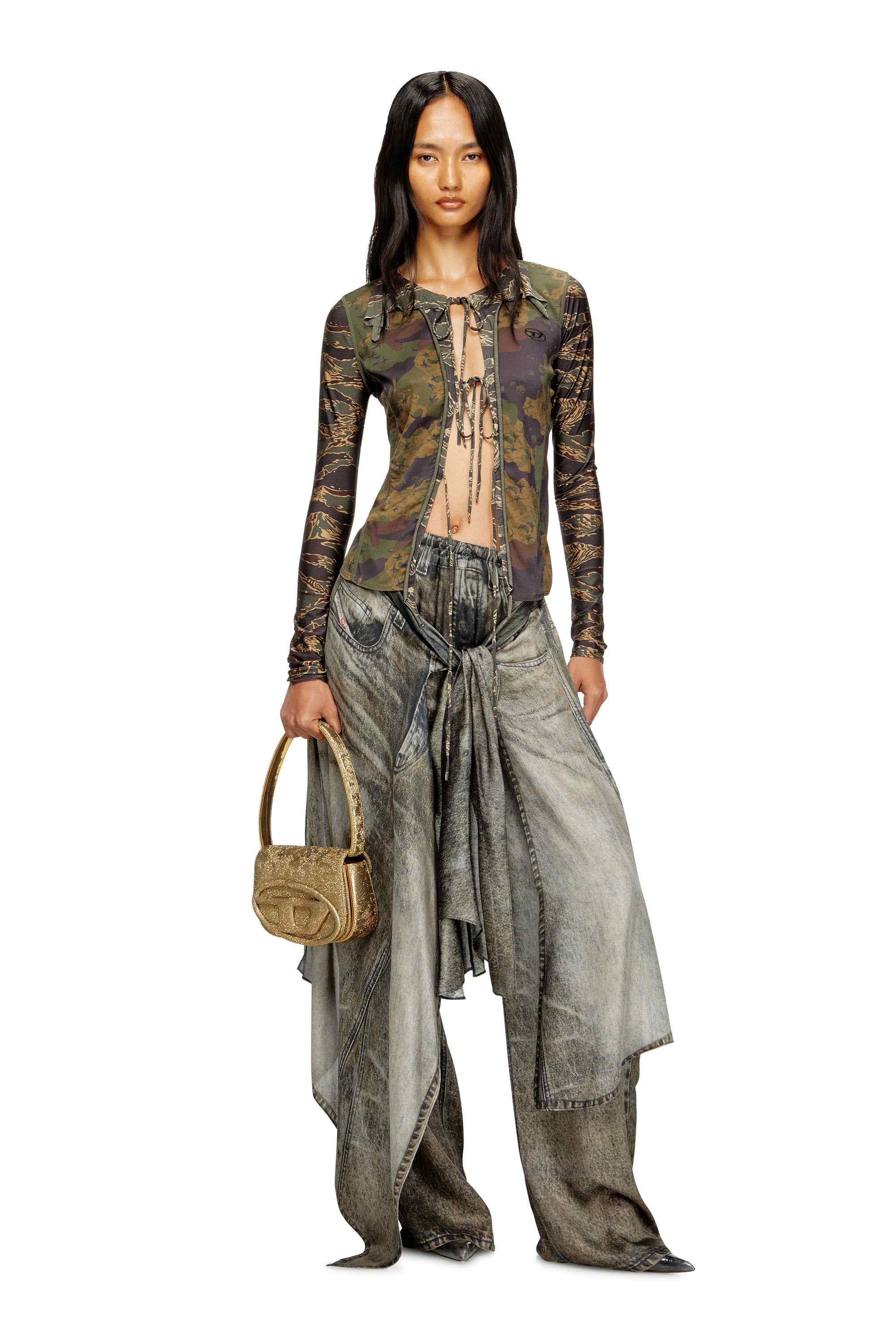 Gold 1DR-Iconic 1DR bag in glitter-camo Lurex