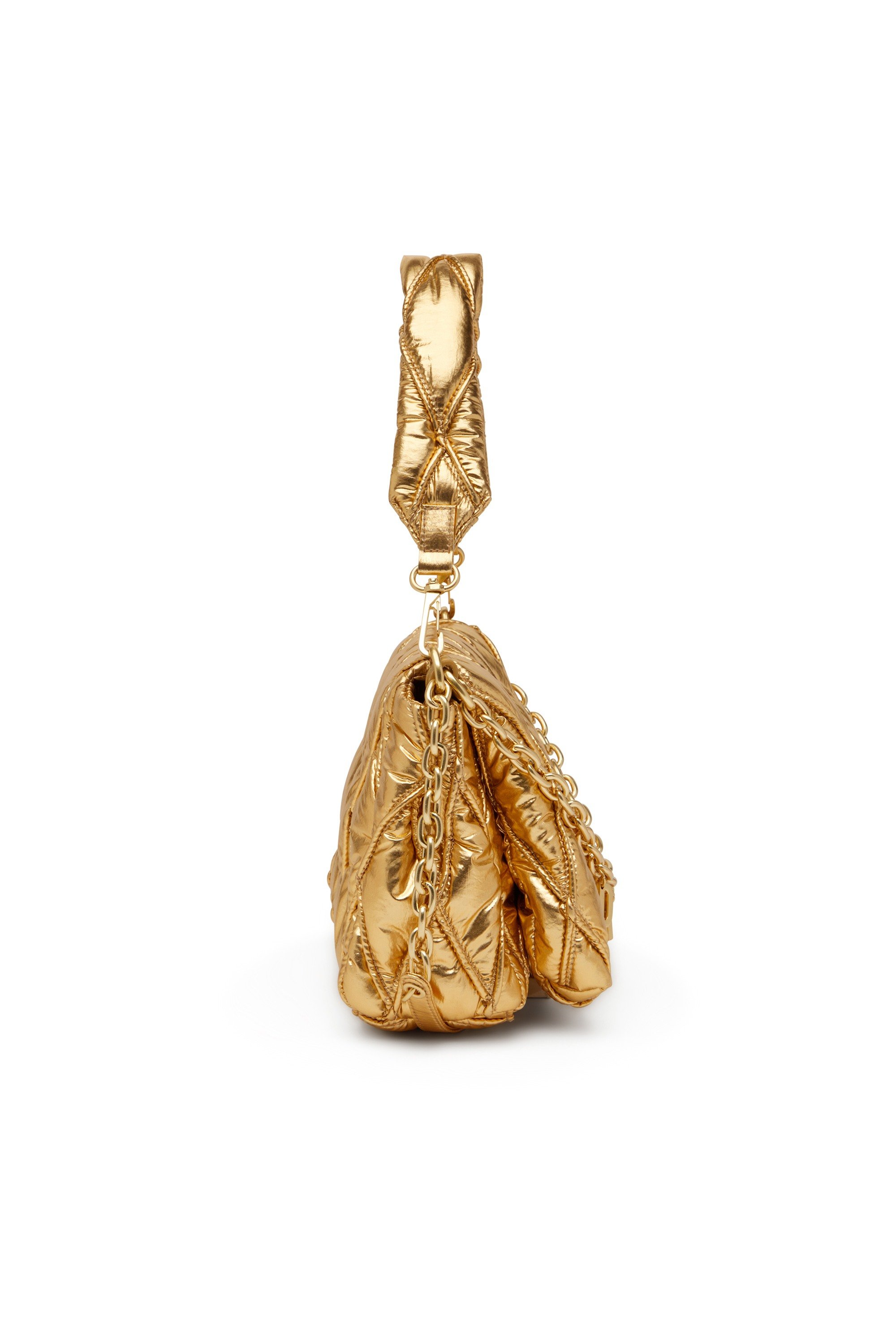 Gold Charm-D M-Shoulder bag in quilted metallic nylon