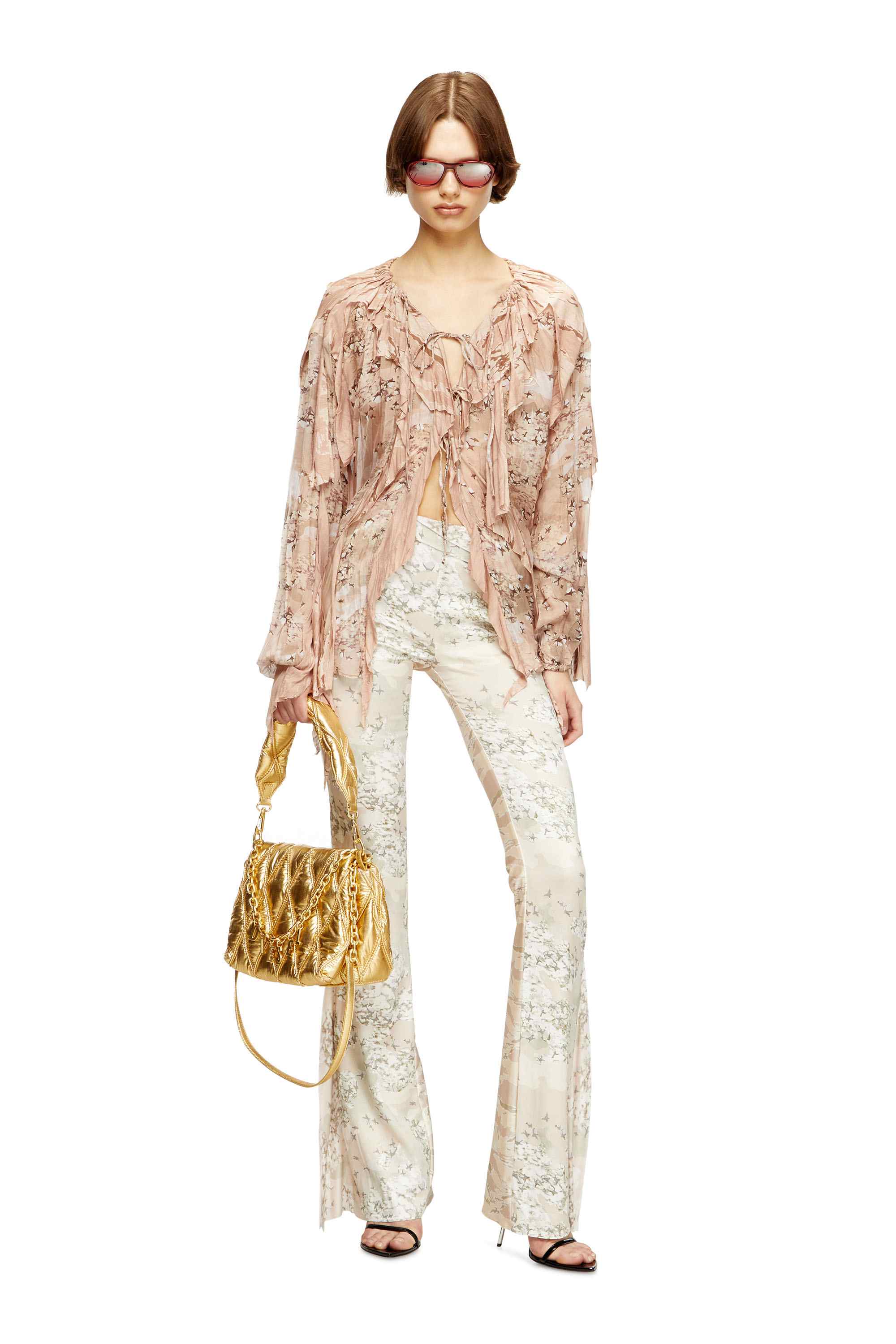 Gold Charm-D M-Shoulder bag in quilted metallic nylon
