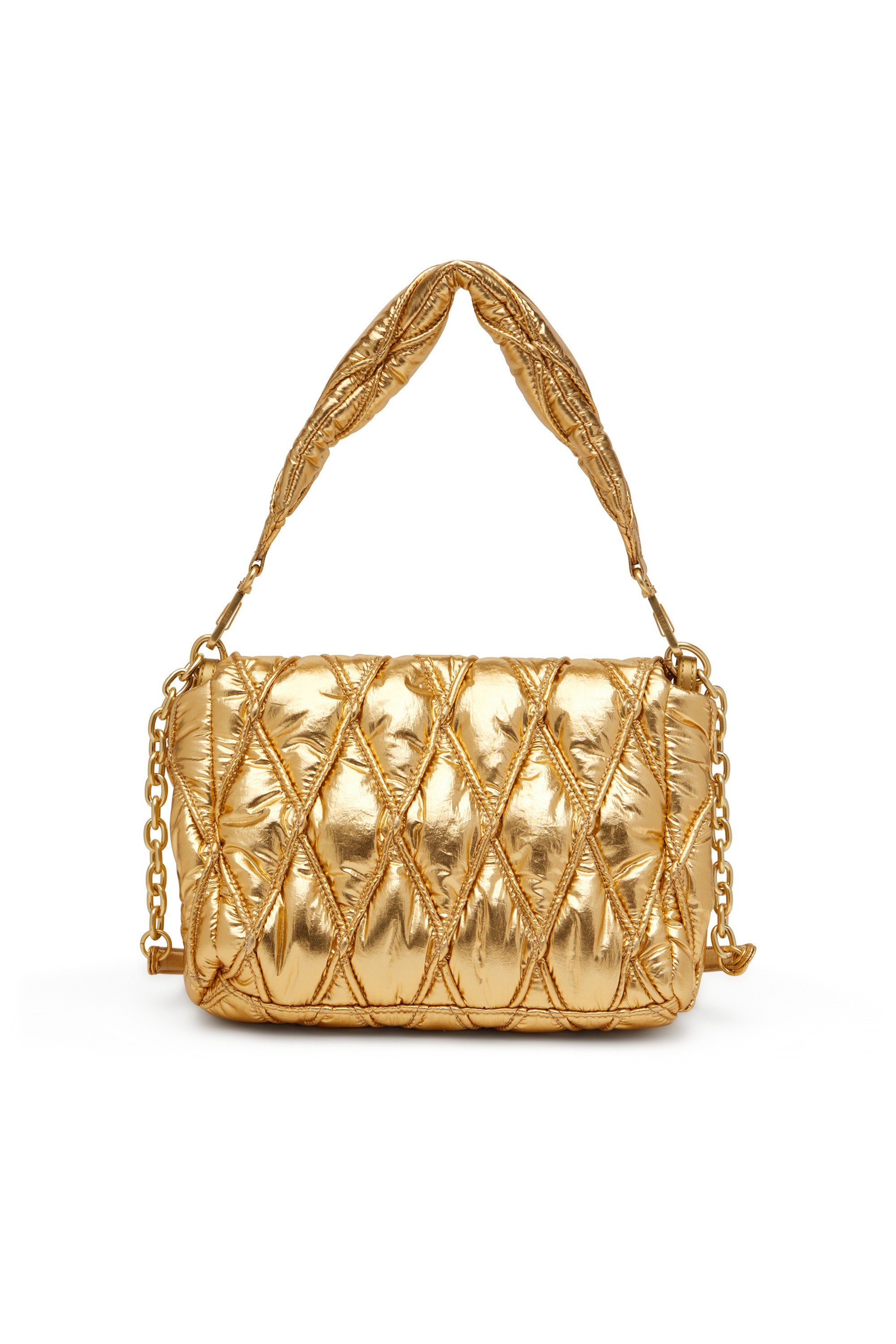 Gold Charm-D M-Shoulder bag in quilted metallic nylon