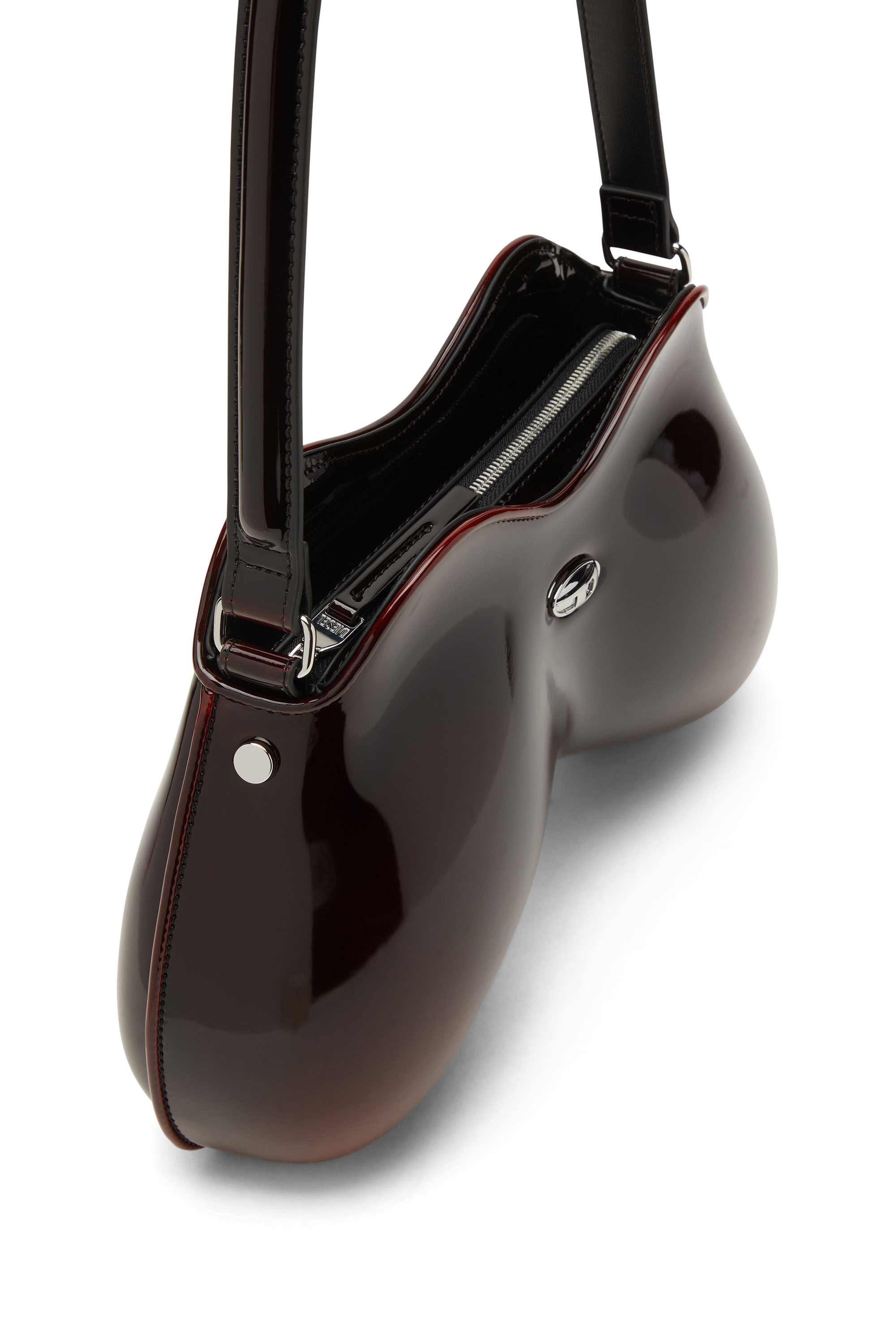 Red Double-D-Rigid shoulder bag in dégradé glossy PU