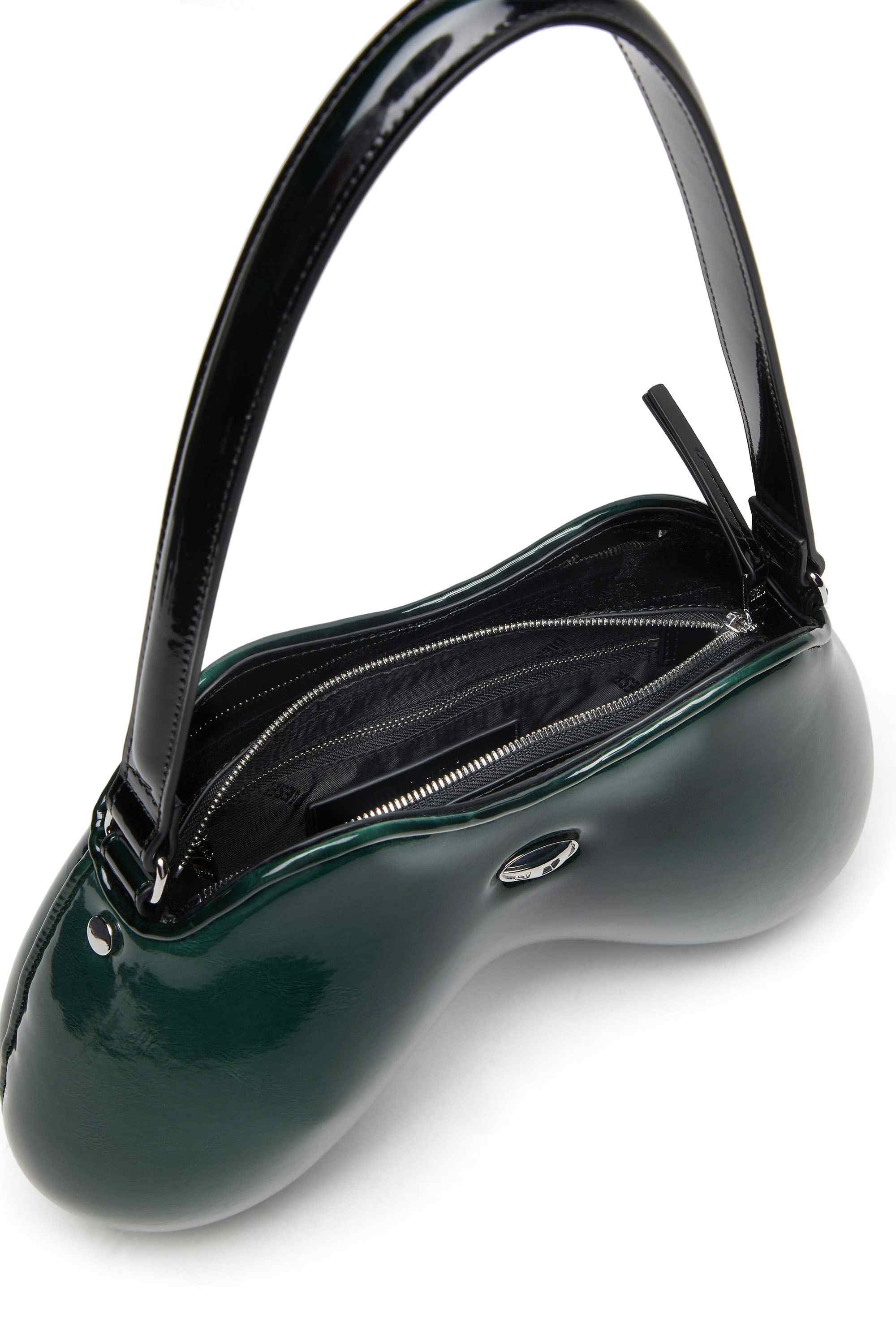 Green Double-D-Rigid shoulder bag in dégradé glossy PU