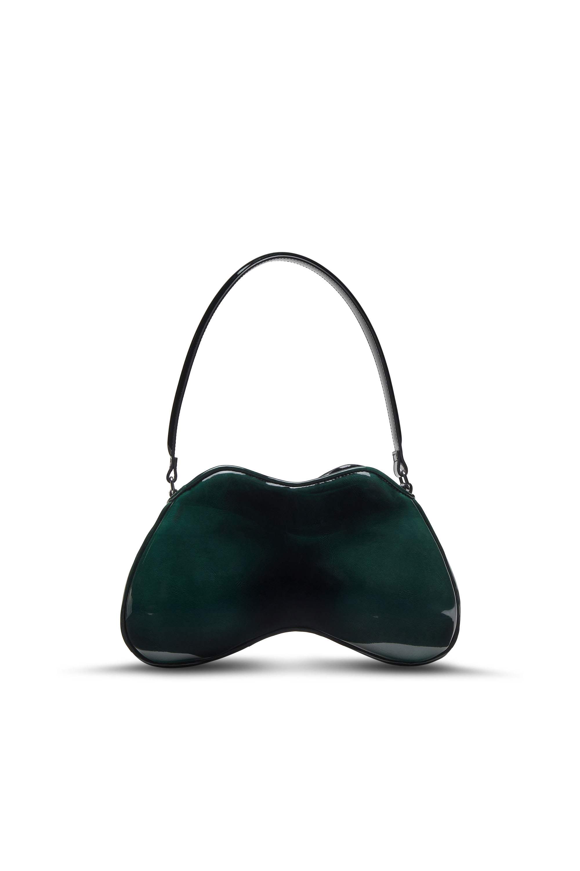 Green Double-D-Rigid shoulder bag in dégradé glossy PU