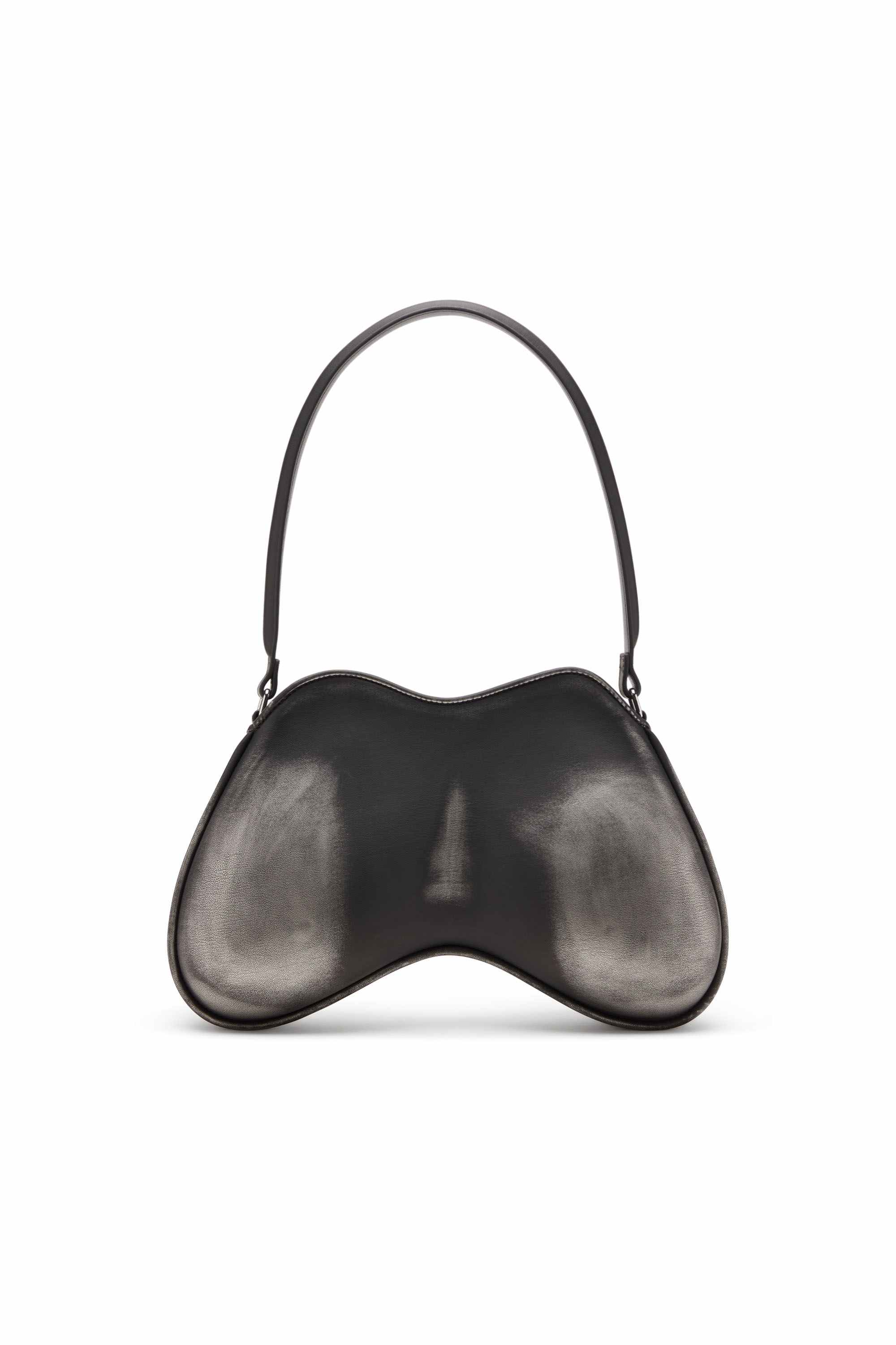Black Double-D-Rigid shoulder bag in brushed PU
